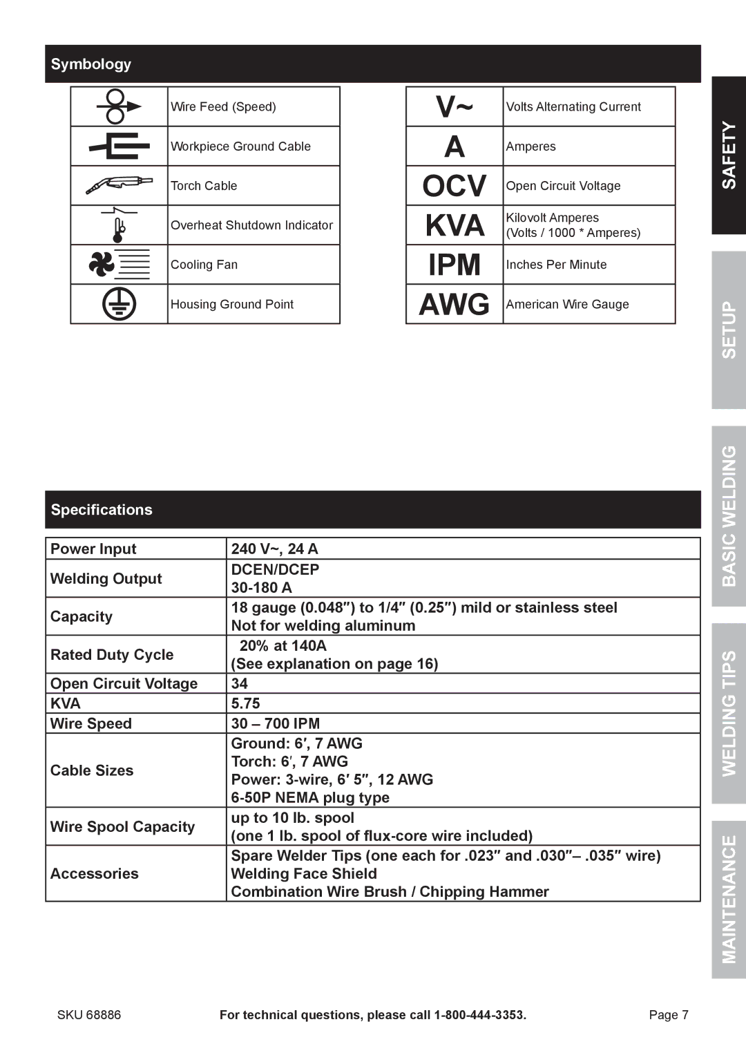 Chicago Electric 68886 owner manual Basic Welding Welding Tips Maintenance, Symbology, Specifications 