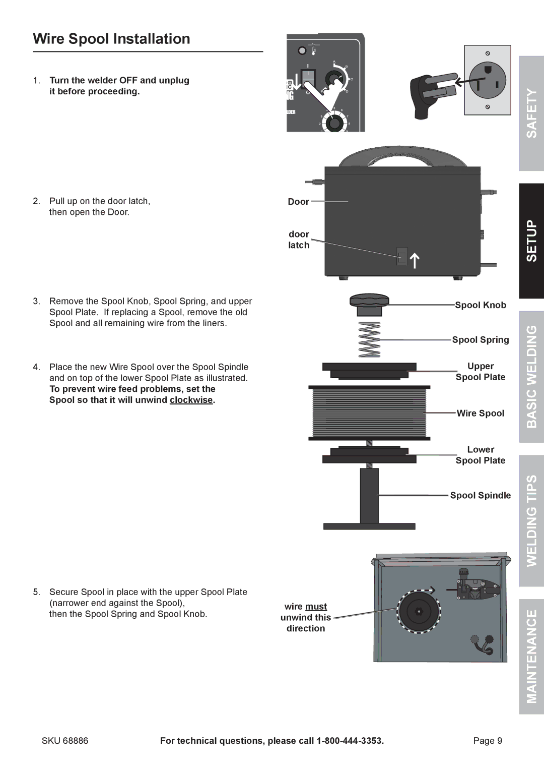 Chicago Electric 68886 owner manual Wire Spool Installation 