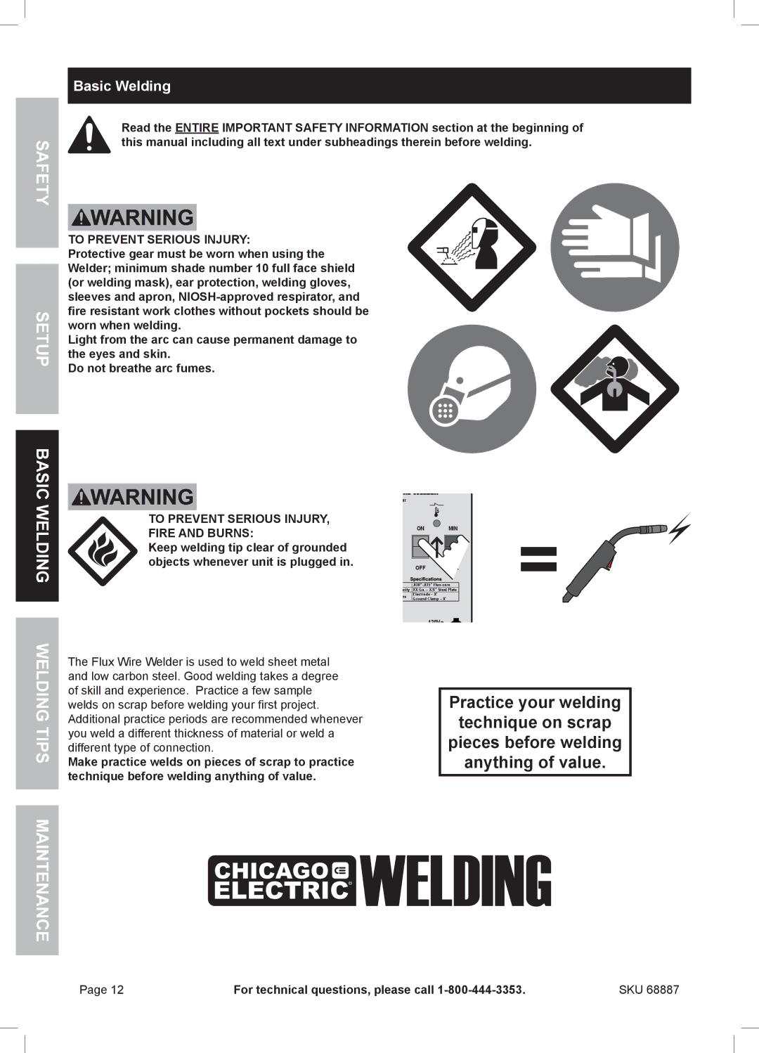 Chicago Electric 68887 manual Basic Welding, To Prevent Serious Injury, To Prevent Serious INJURY, Fire and Burns 