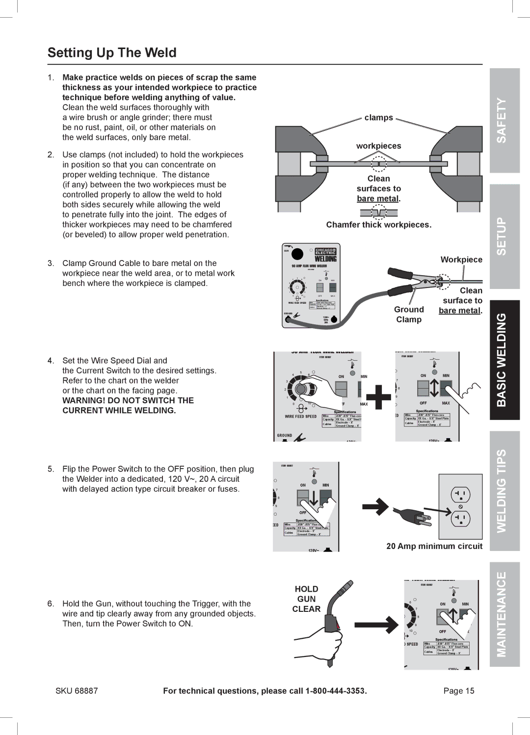 Chicago Electric 68887 manual Setting Up The Weld, Welding 