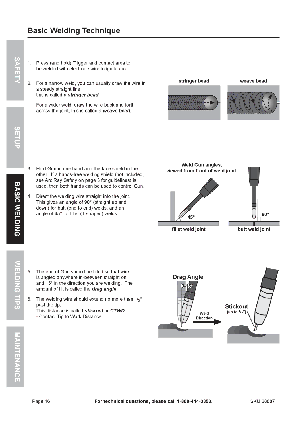 Chicago Electric 68887 manual Basic Welding Technique, Safety 