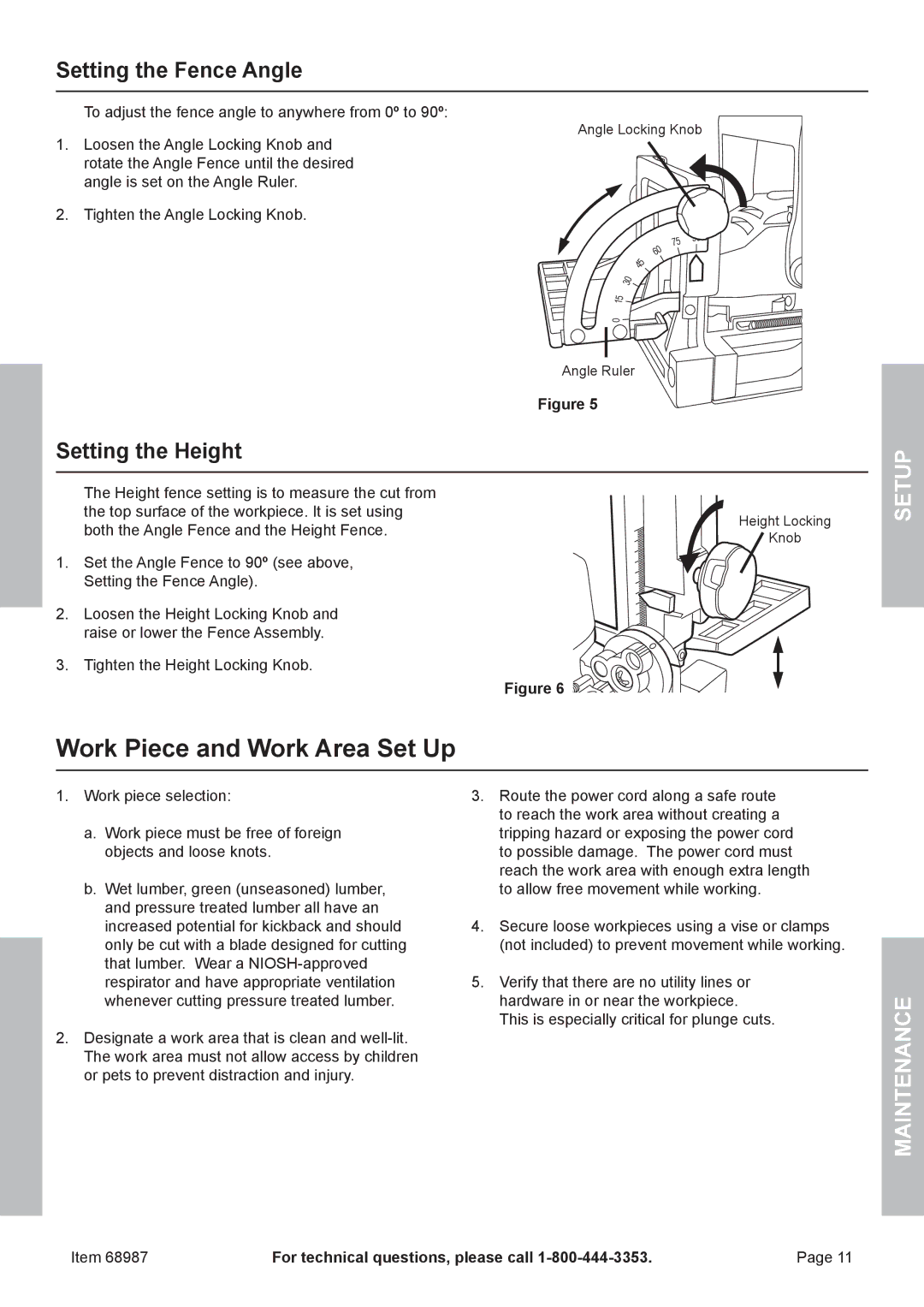 Chicago Electric 68987 owner manual Work Piece and Work Area Set Up, Setting the Fence Angle 