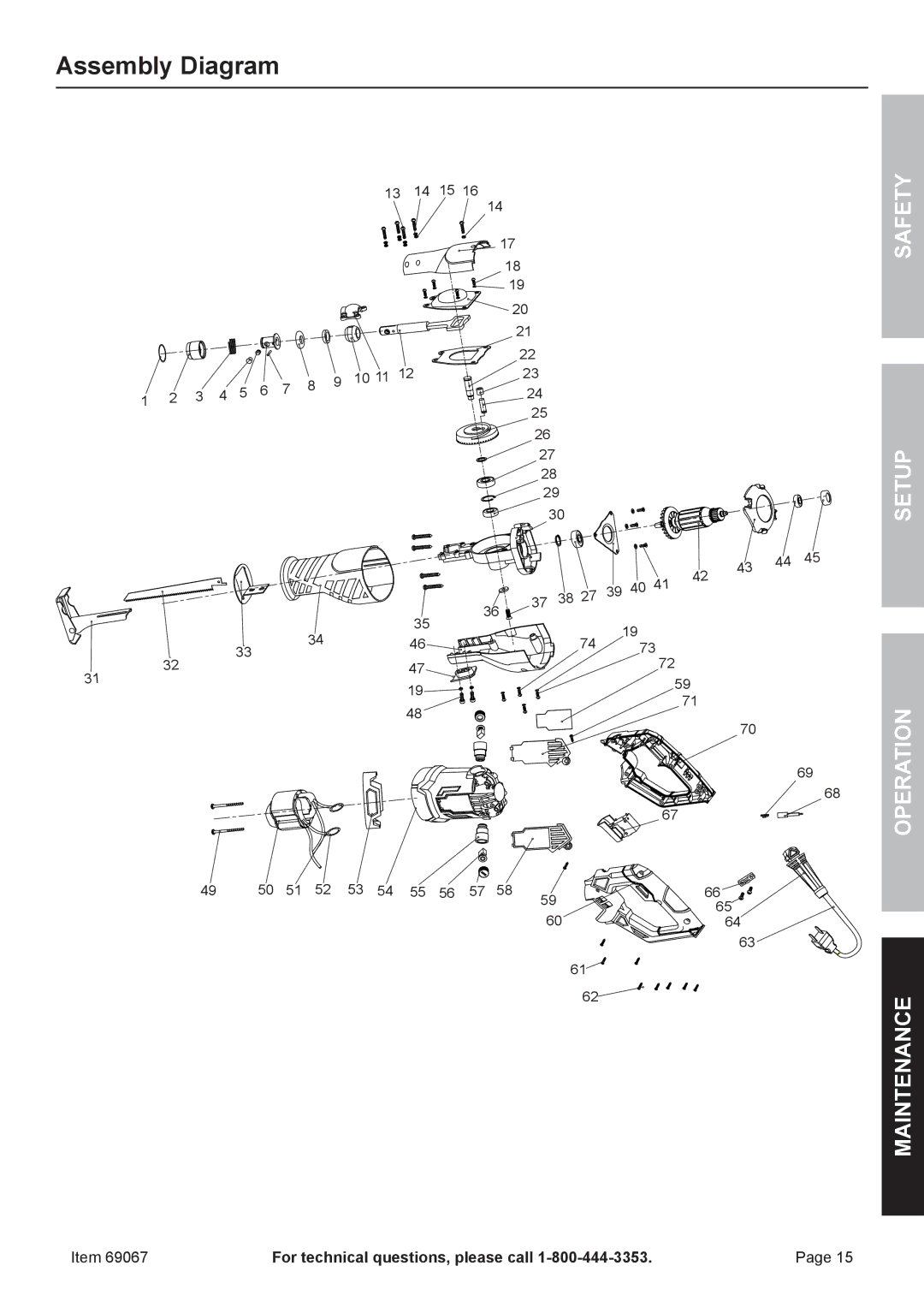 Chicago Electric 69067 owner manual Assembly Diagram 