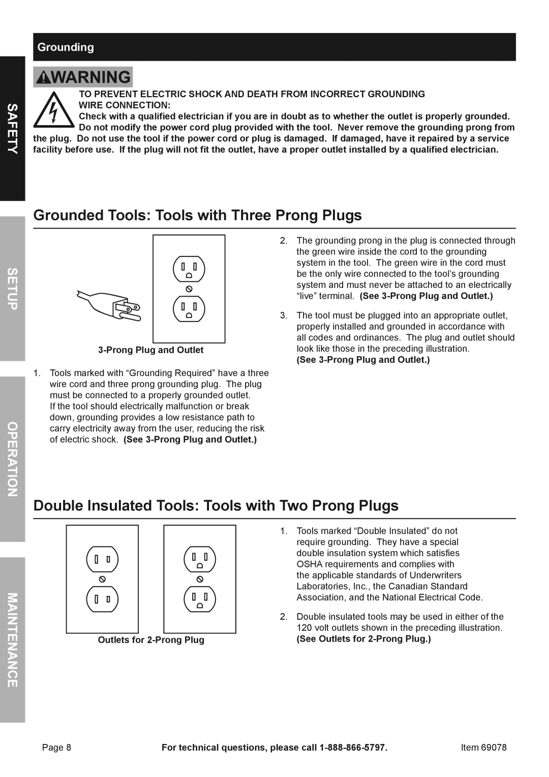 Chicago Electric 69078 Grounded Tools Tools with Three Prong Plugs, Double Insulated Tools Tools with Two Prong Plugs 