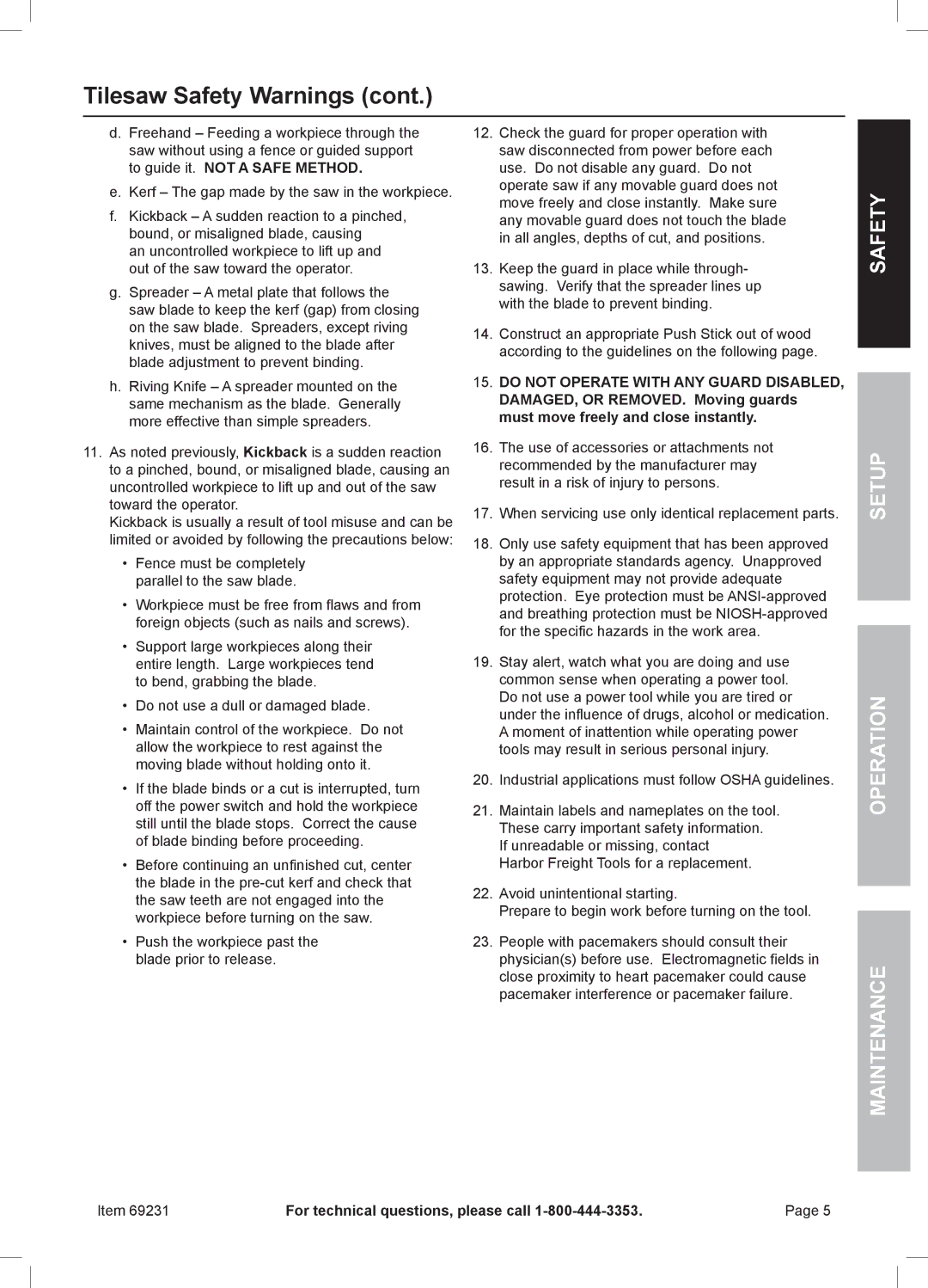 Chicago Electric 69231 owner manual Setup Operation Maintenance 