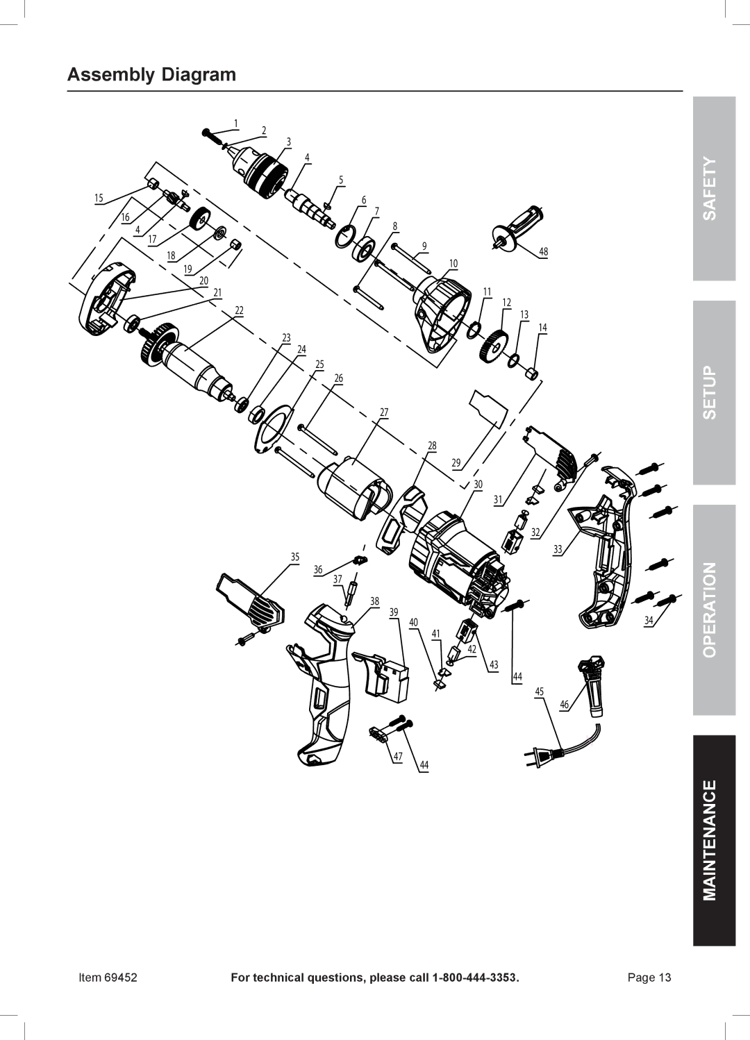 Chicago Electric 69452 owner manual Assembly Diagram 