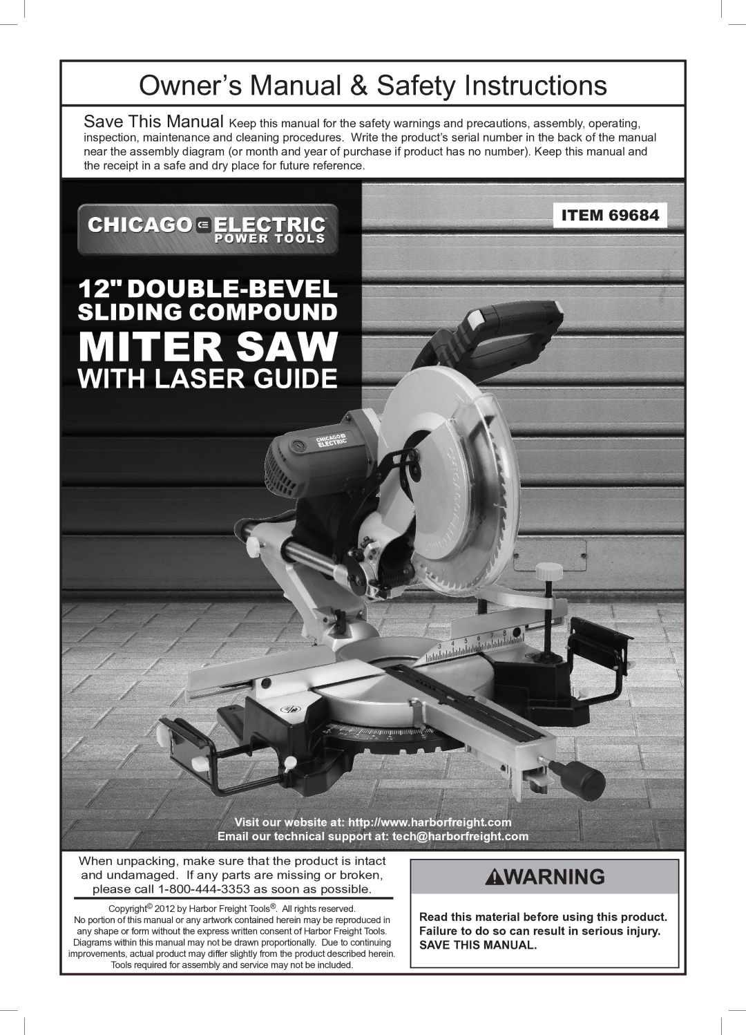 Chicago Electric 69684 owner manual Miter SAW 