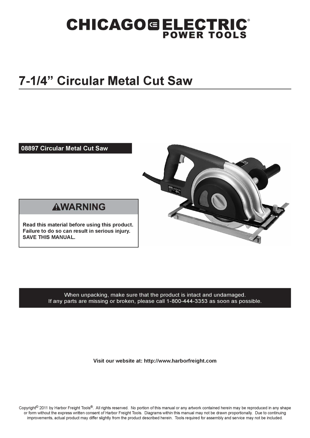 Chicago Electric 8897 manual Circular Metal Cut Saw, Save this Manual 