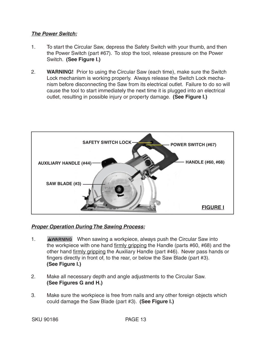 Chicago Electric 90186 operating instructions See Figures G and H 