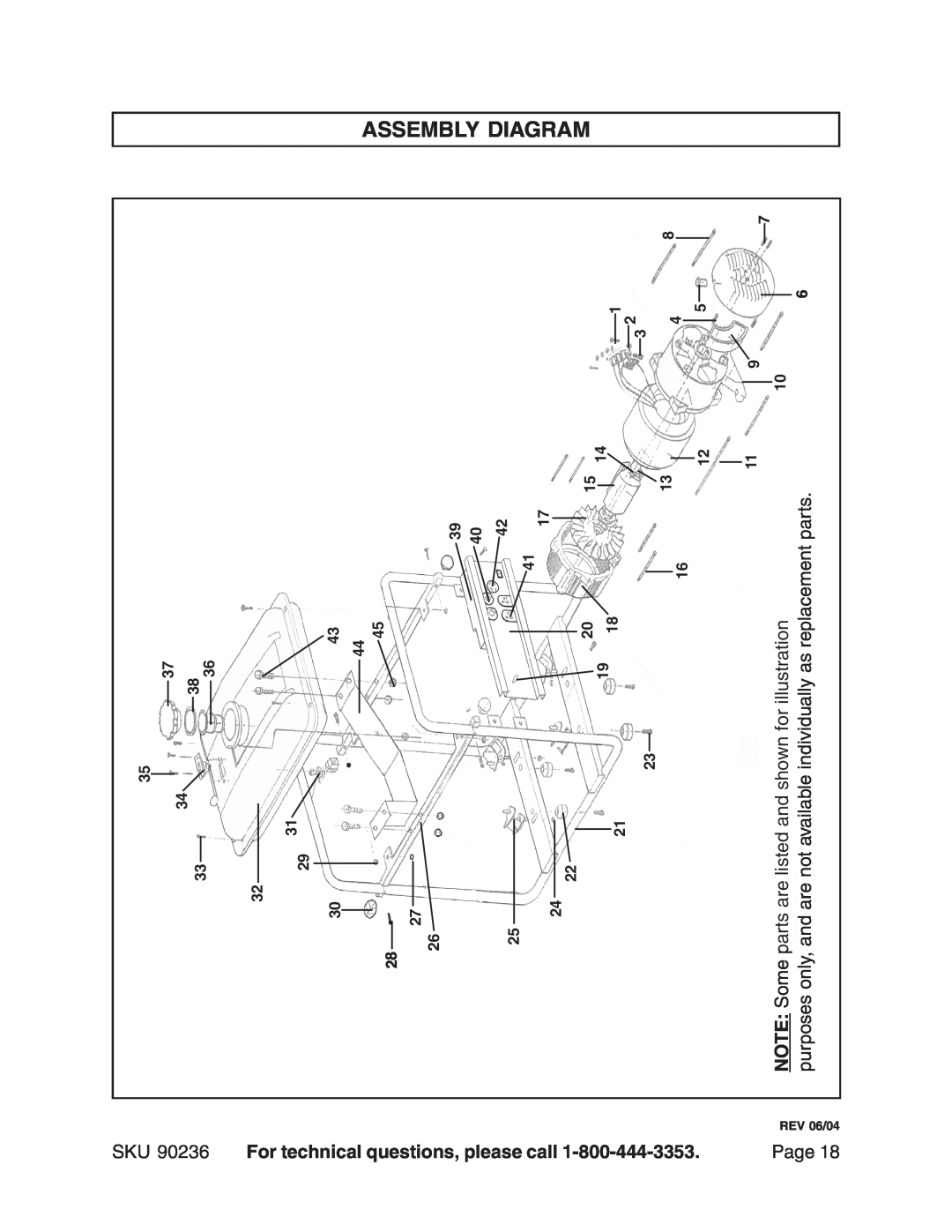 Chicago Electric 90236 Assembly Diagram, listed and shown for illustration, NOTE Some parts are, purposes only, and are 