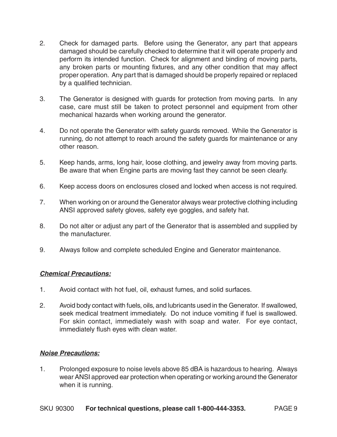 Chicago Electric 90300 manual Chemical Precautions, Noise Precautions 