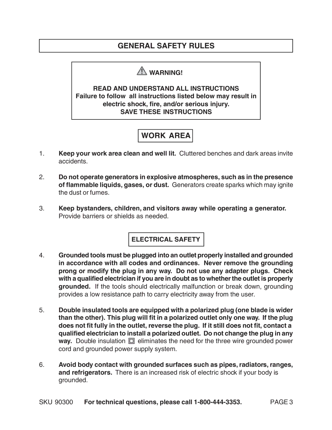 Chicago Electric 90300 manual General Safety Rules, Work Area 