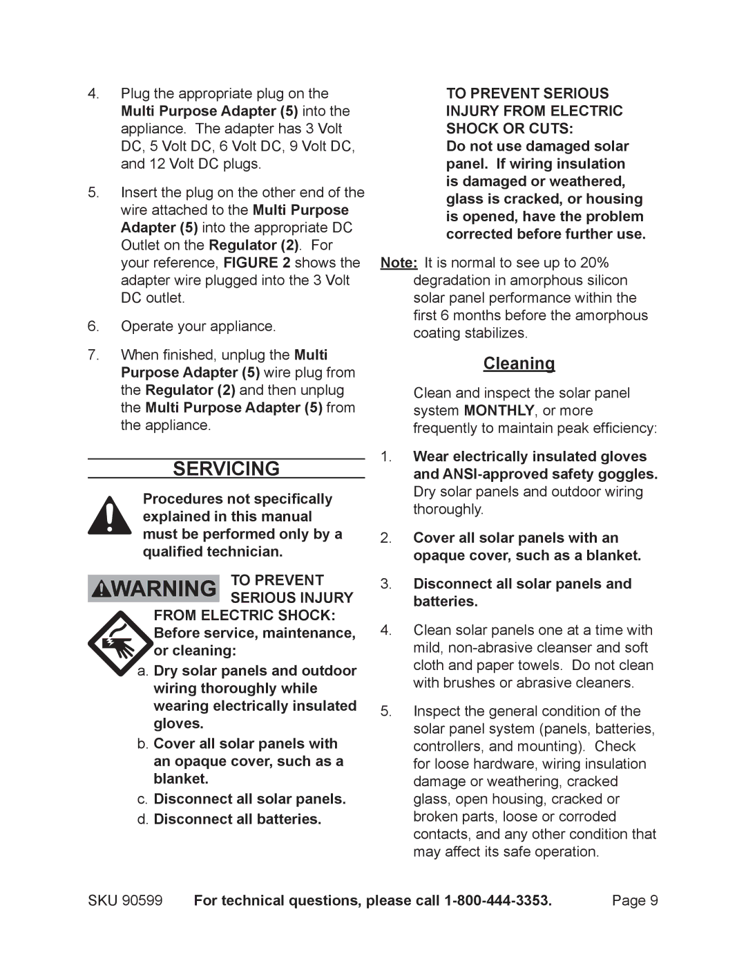 Chicago Electric 90599 manual Servicing, Cleaning 