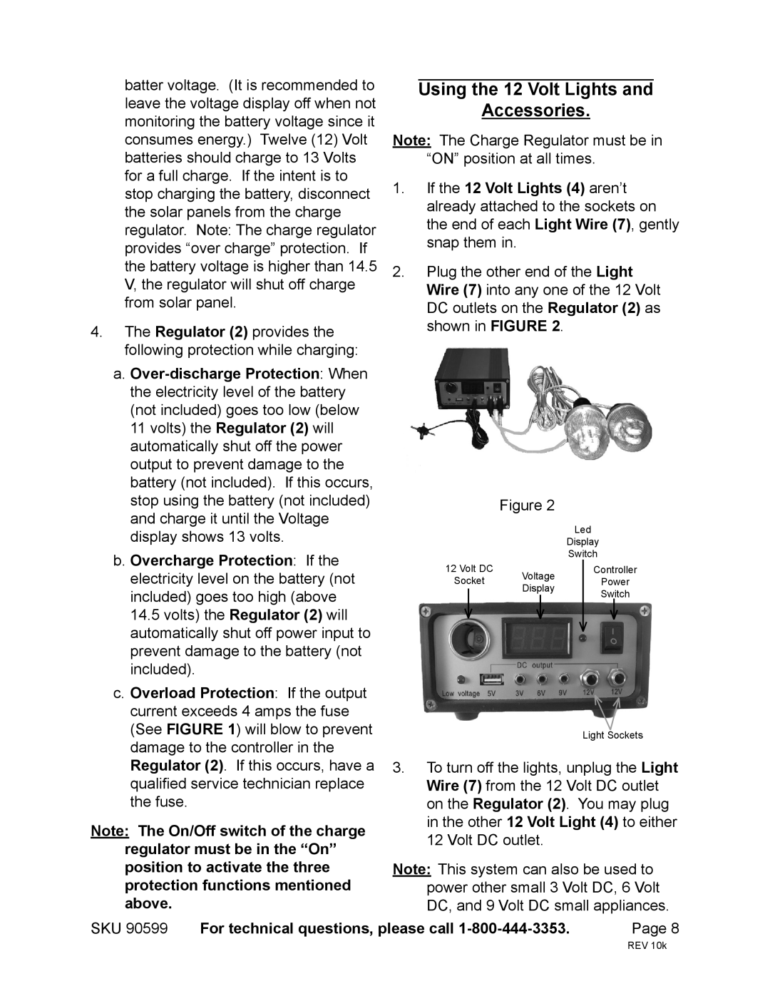 Chicago Electric 90599 manual Using the 12 Volt Lights and Accessories, For technical questions, please call 