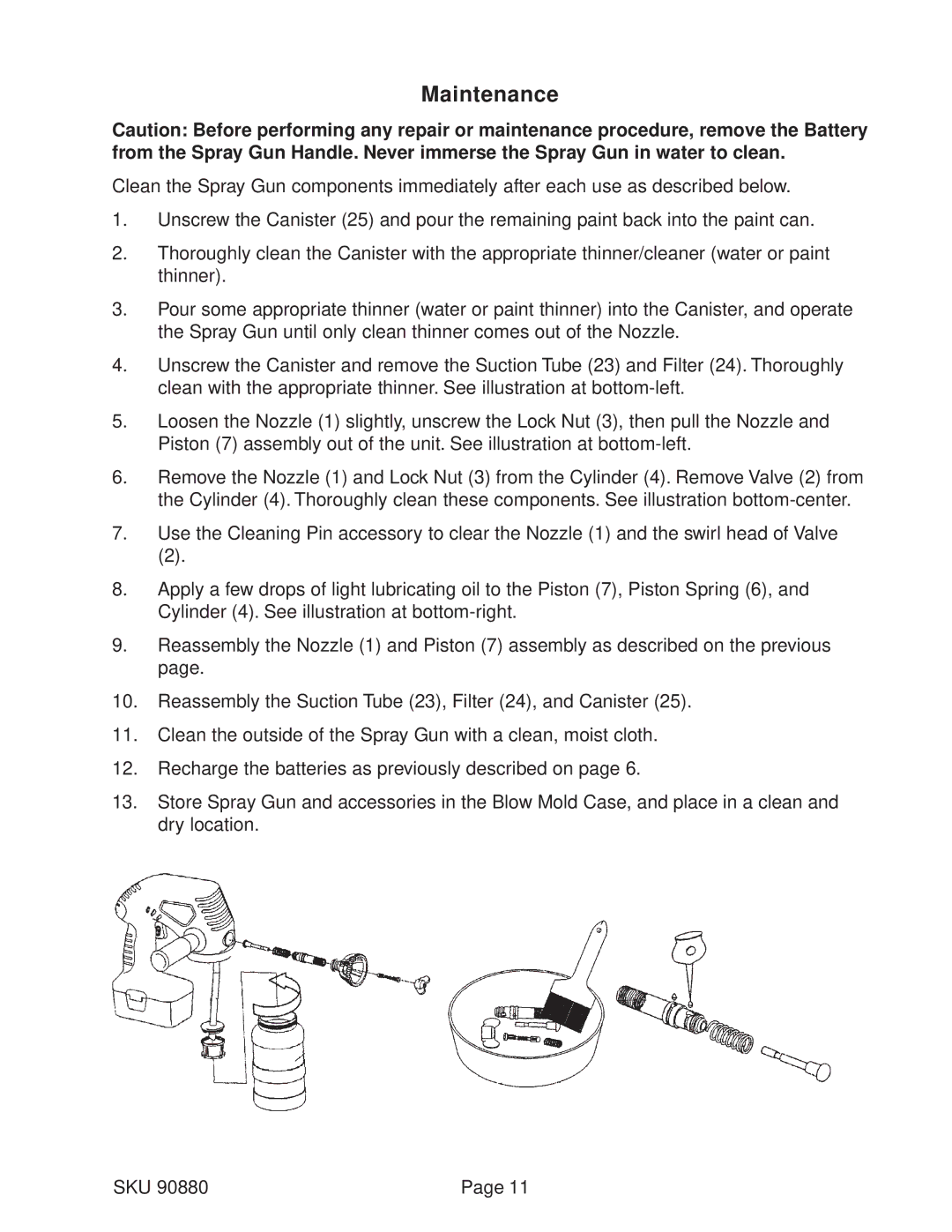 Chicago Electric 90880 operating instructions Maintenance 