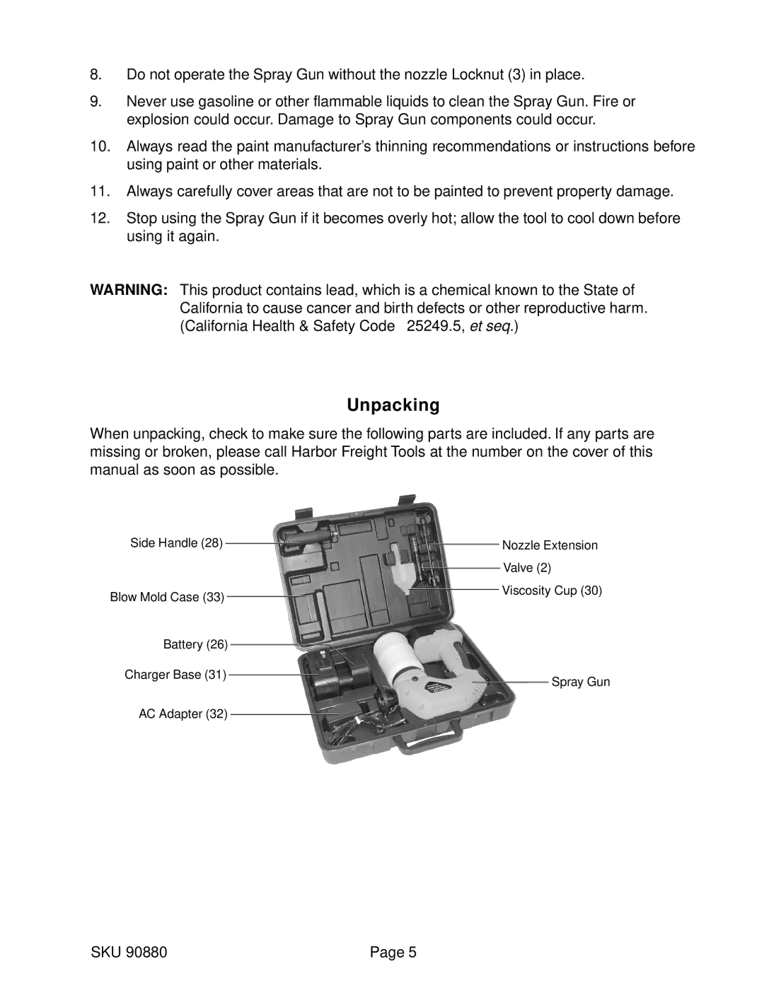 Chicago Electric 90880 operating instructions Unpacking 