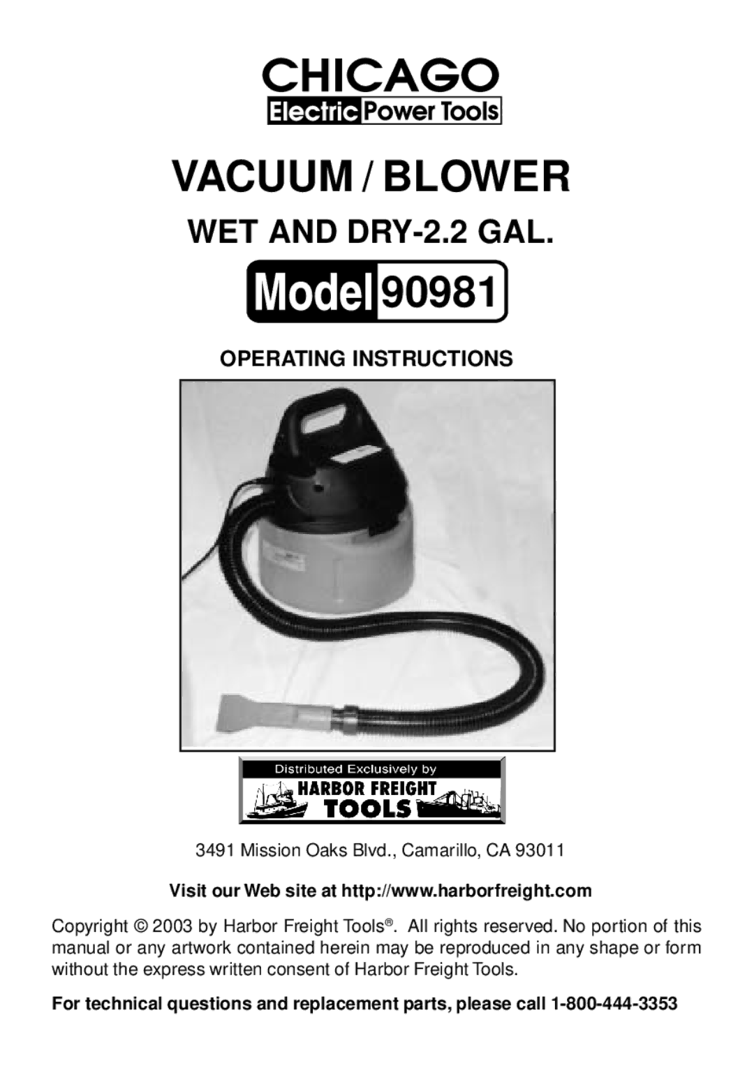 Chicago Electric 90981 manual Vacuum / Blower 