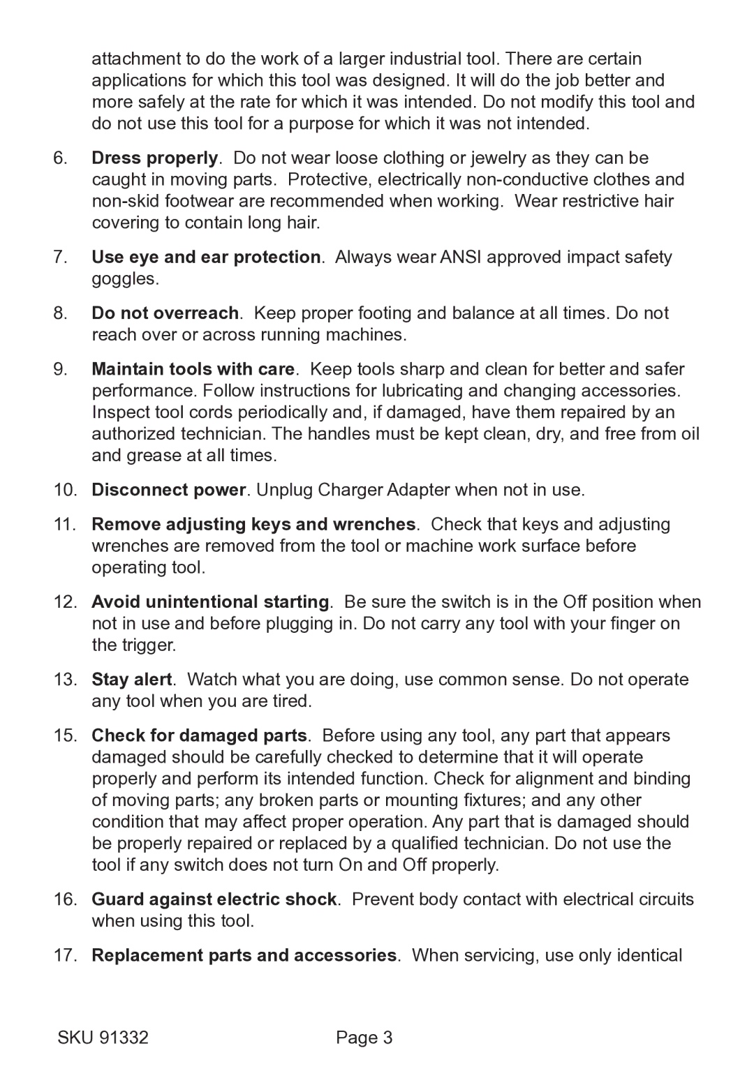 Chicago Electric 91332 operating instructions 