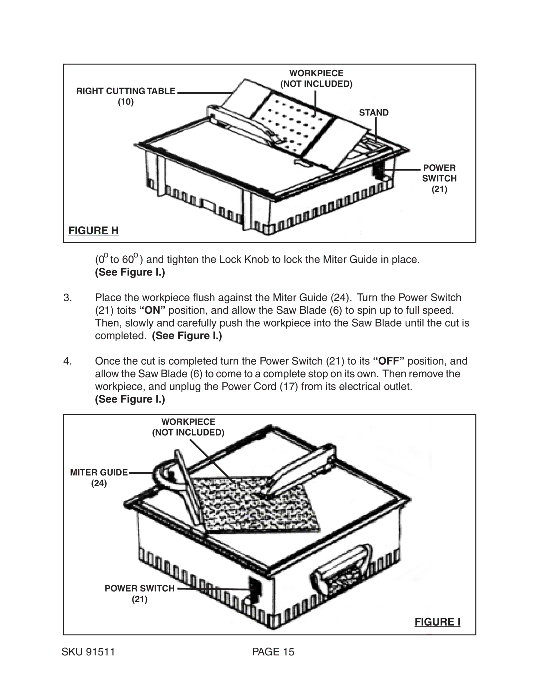 Chicago Electric 91511 operating instructions Figure H, See Figure 