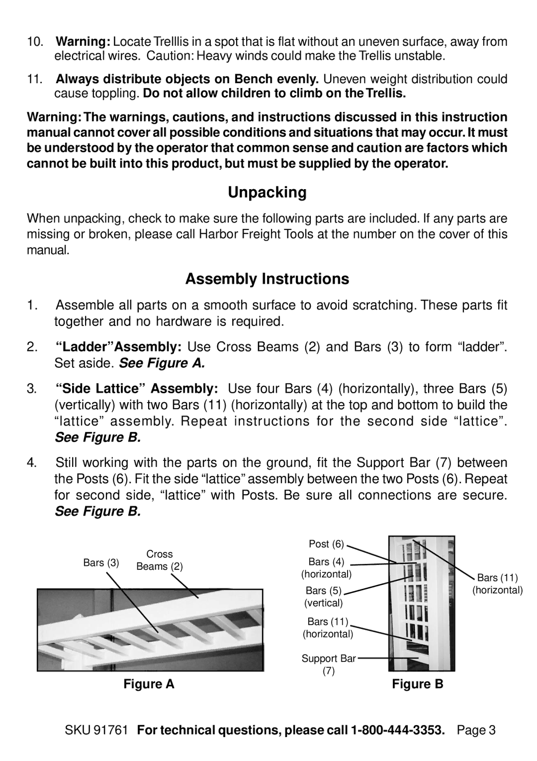 Chicago Electric 91761 manual Unpacking, Assembly Instructions, See Figure B 