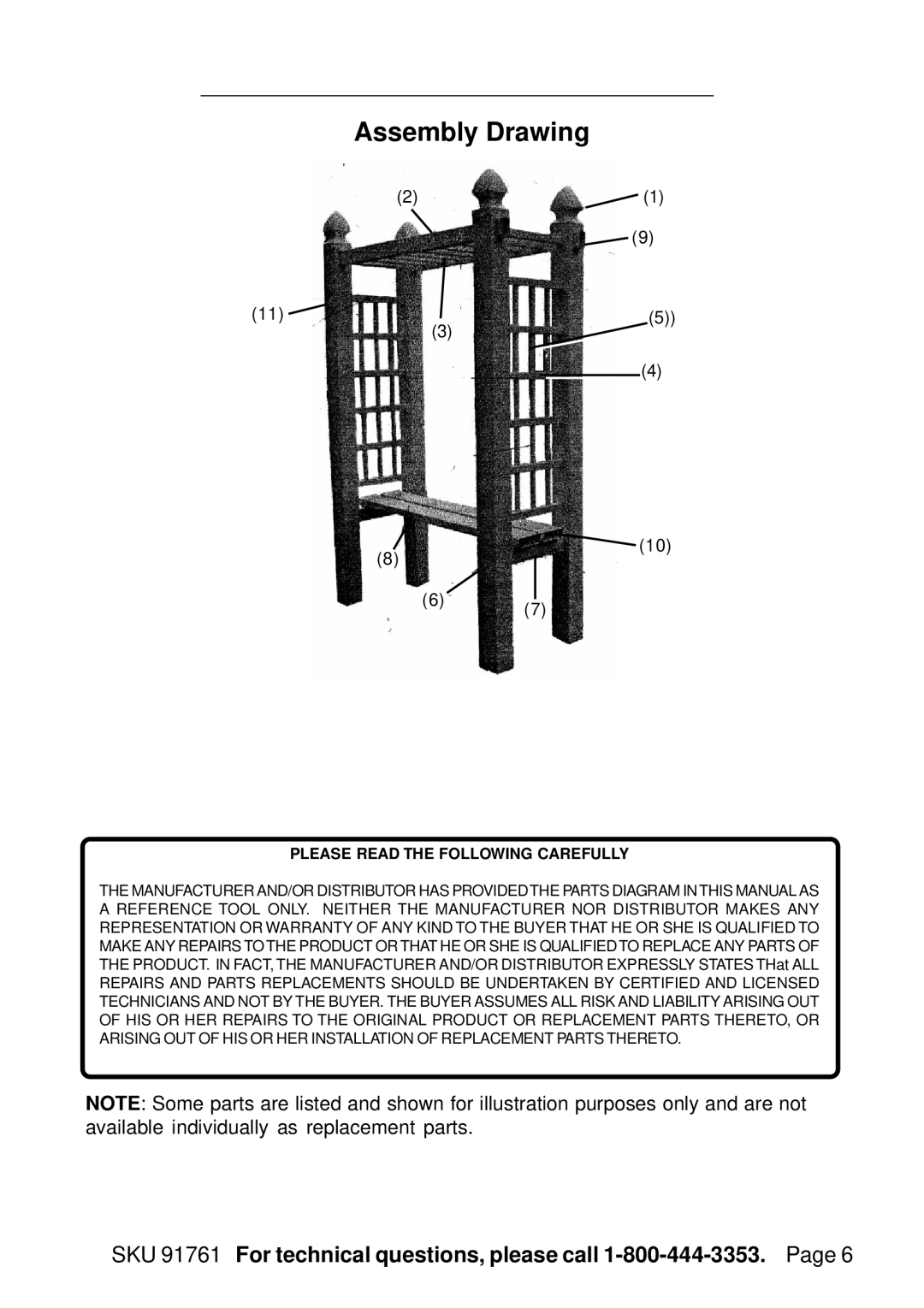 Chicago Electric 91761 manual Assembly Drawing, Please Read the Following Carefully 