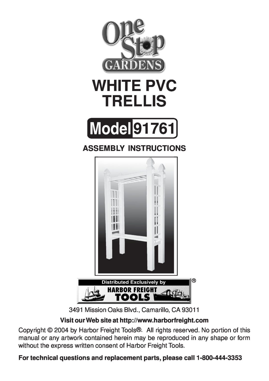 Chicago Electric 91761 manual Assembly Instructions, White Pvc Trellis 
