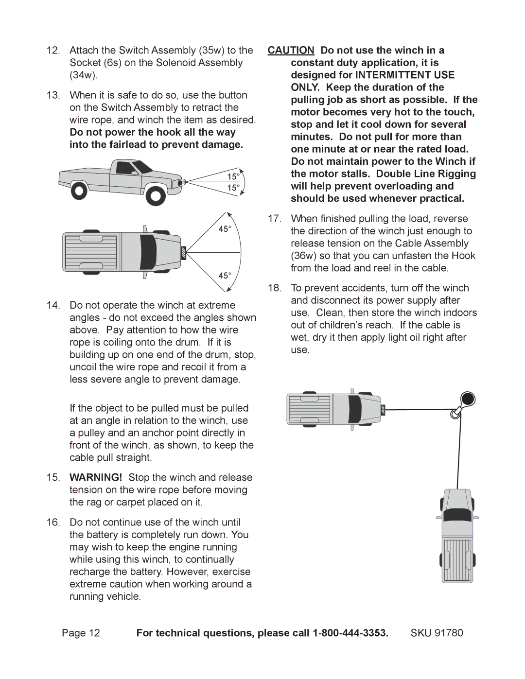 Chicago Electric 91780 operating instructions For technical questions, please call 