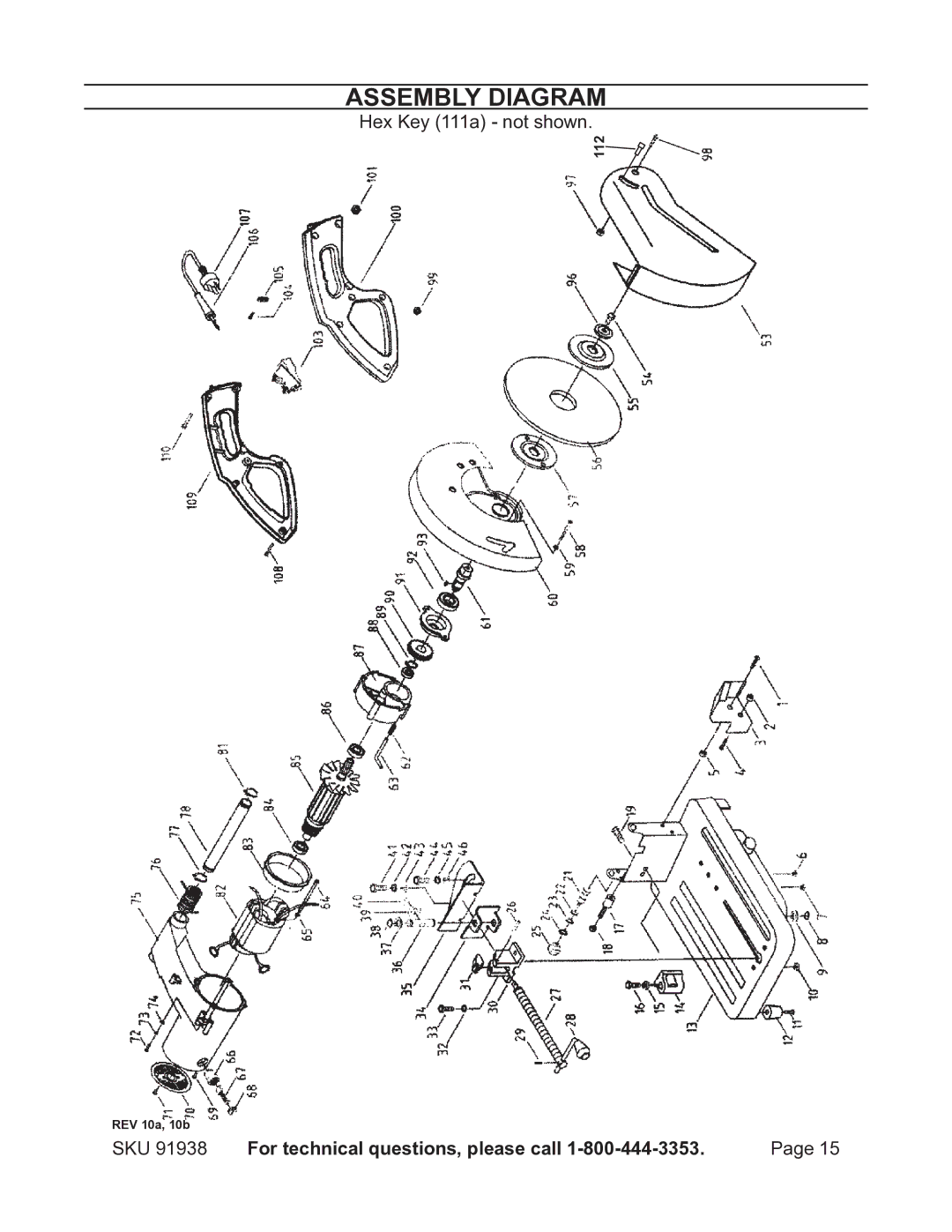 Chicago Electric 91938 operating instructions Assembly Diagram 