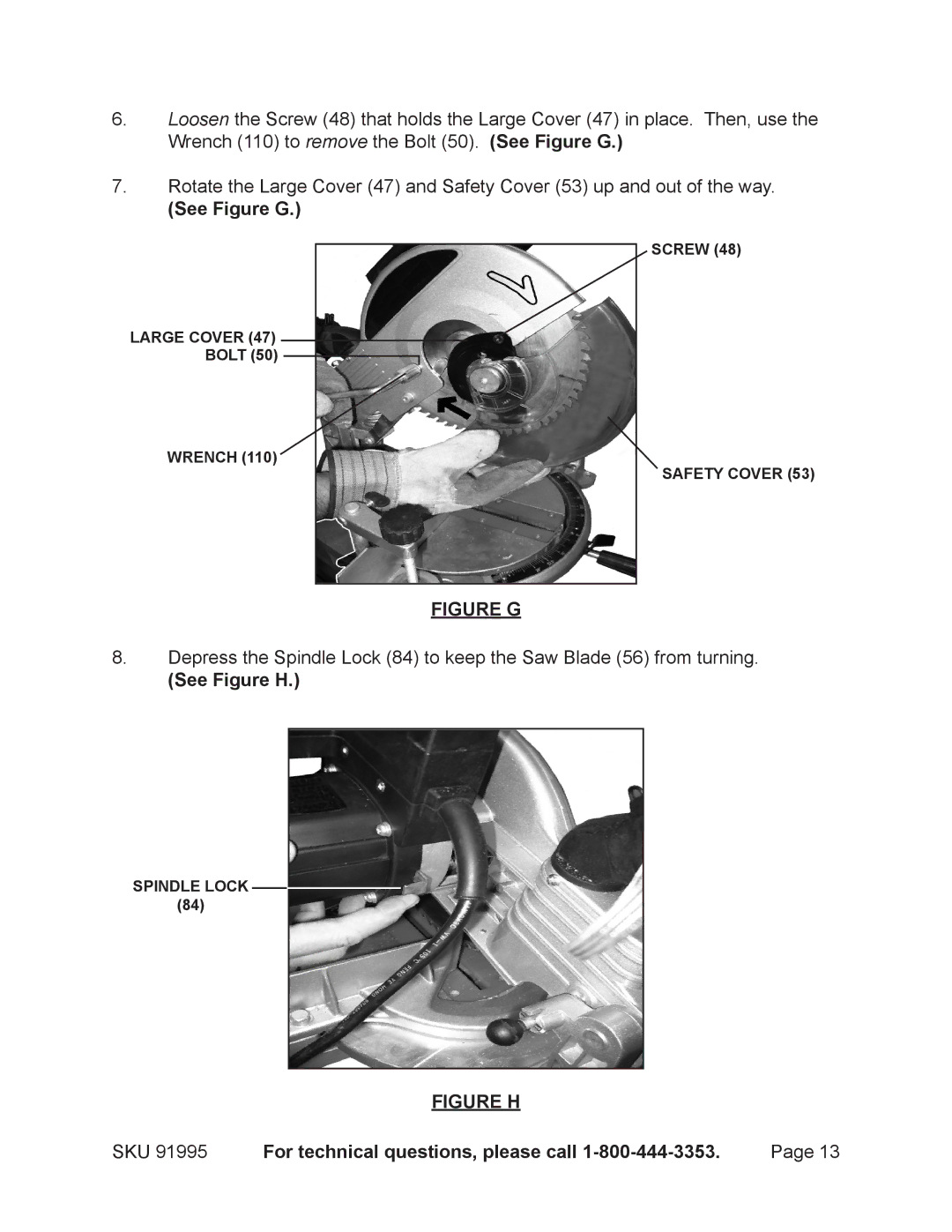 Chicago Electric 91995 operating instructions See Figure G, See Figure H 