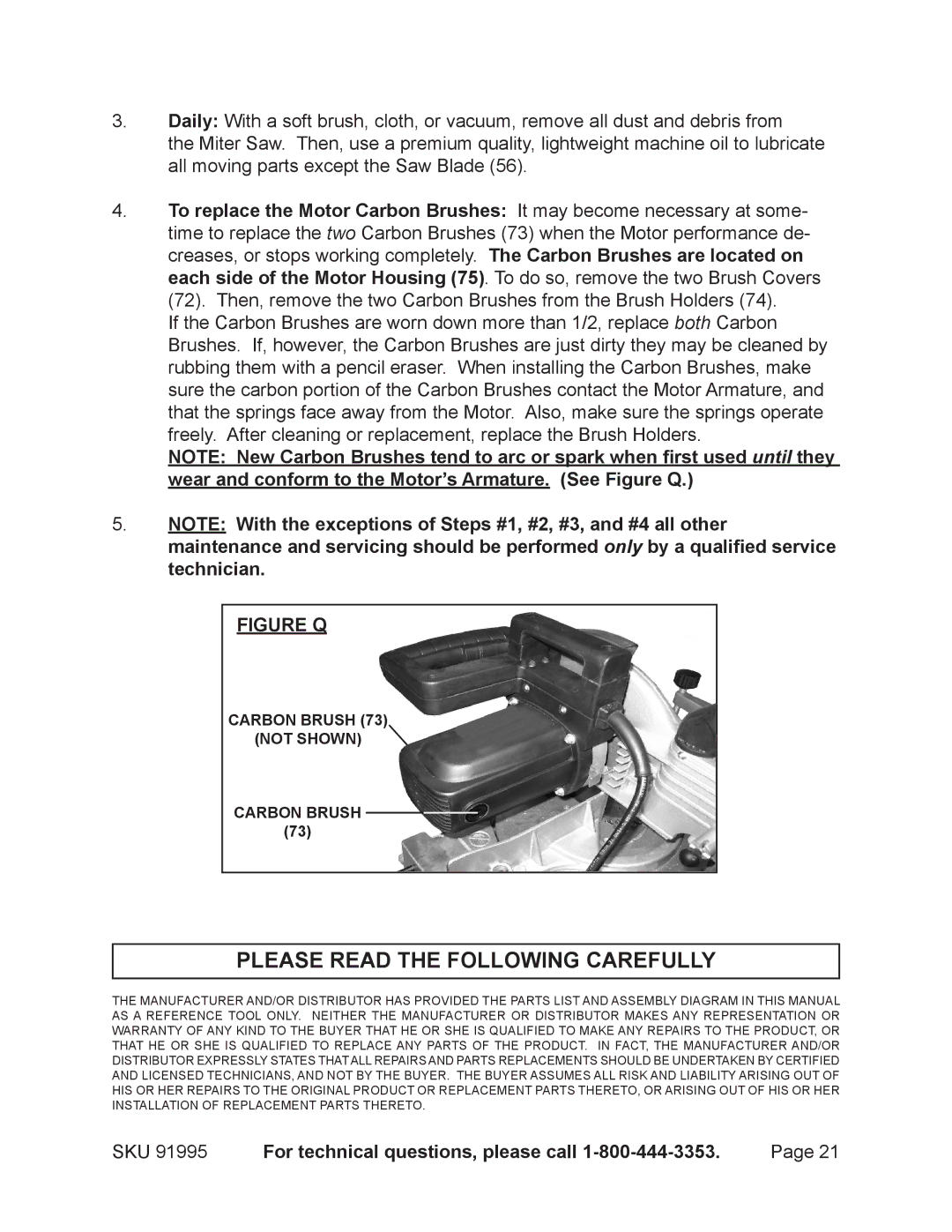 Chicago Electric 91995 operating instructions Please Read the Following Carefully, Figure Q 