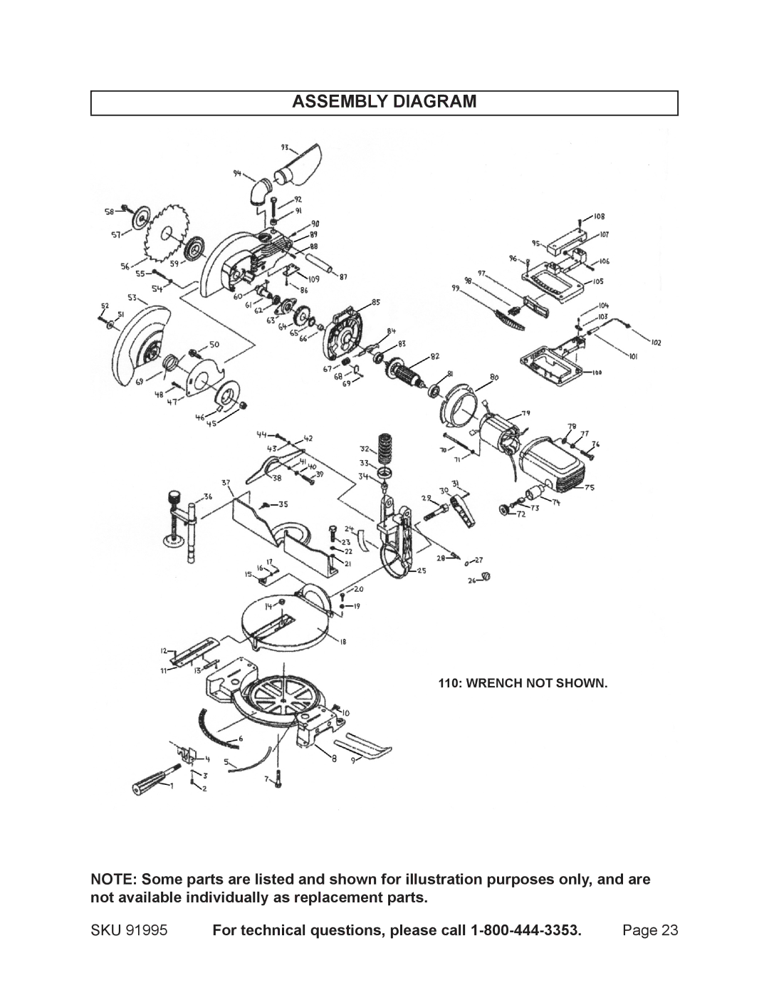 Chicago Electric 91995 operating instructions Assembly Diagram 