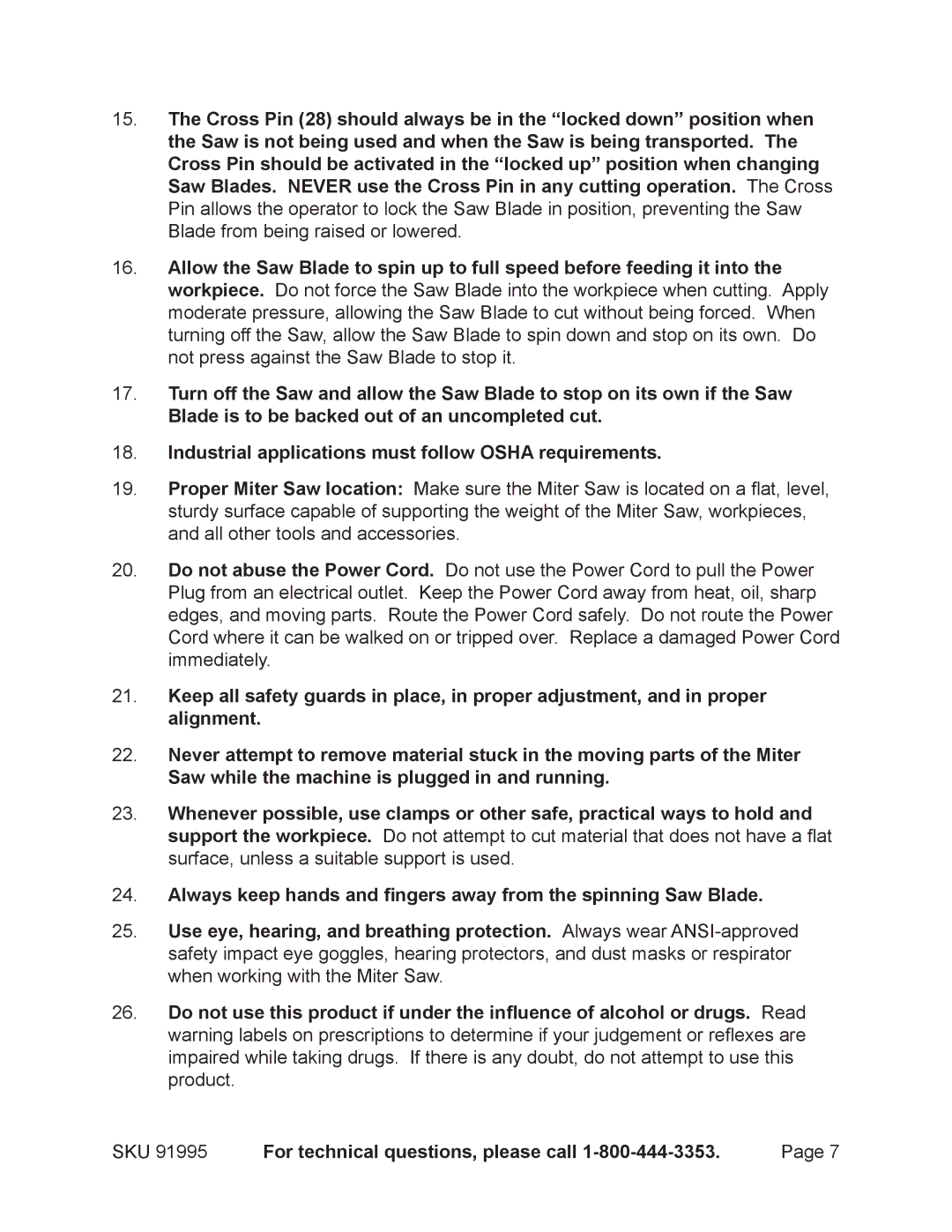 Chicago Electric 91995 operating instructions SKU For technical questions, please call 