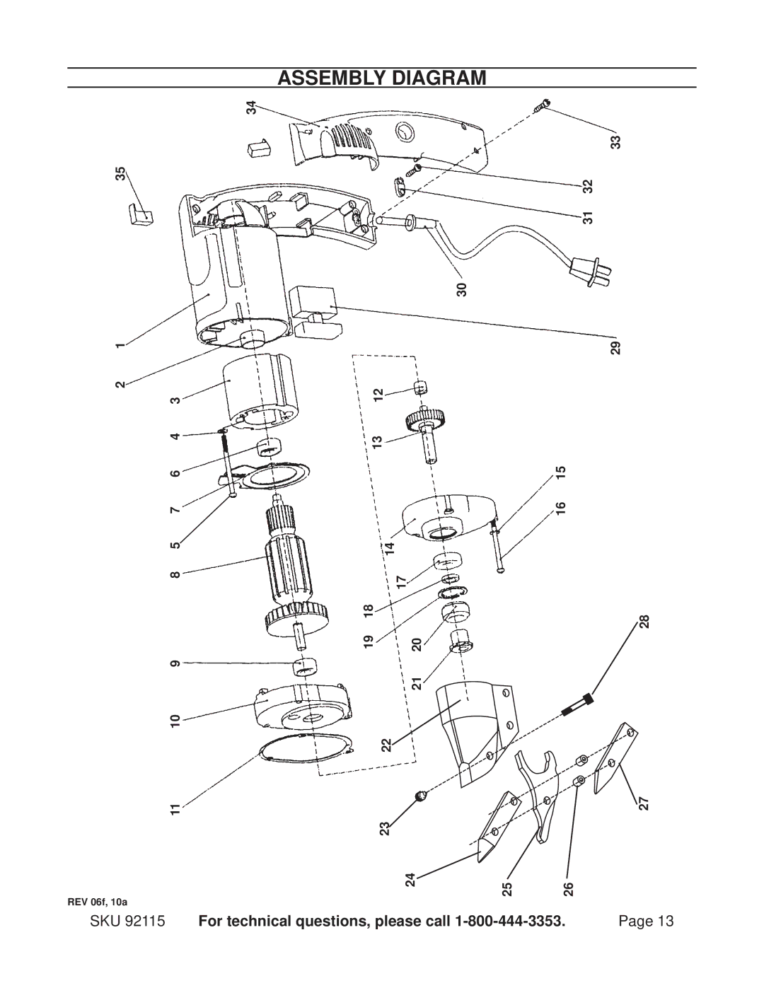 Chicago Electric 92115 operating instructions Assembly Diagram 