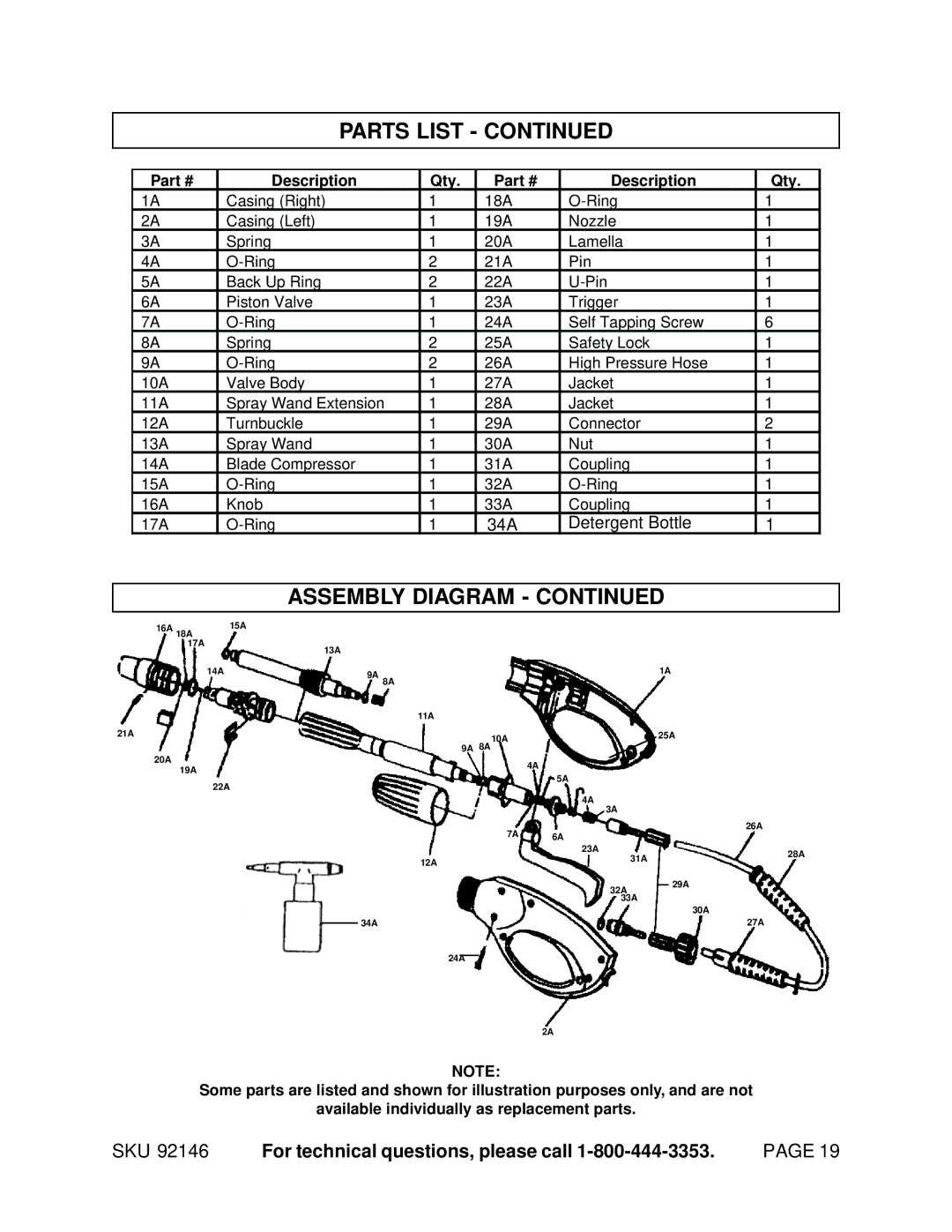 Chicago Electric 92146 manual 34A Detergent Bottle 