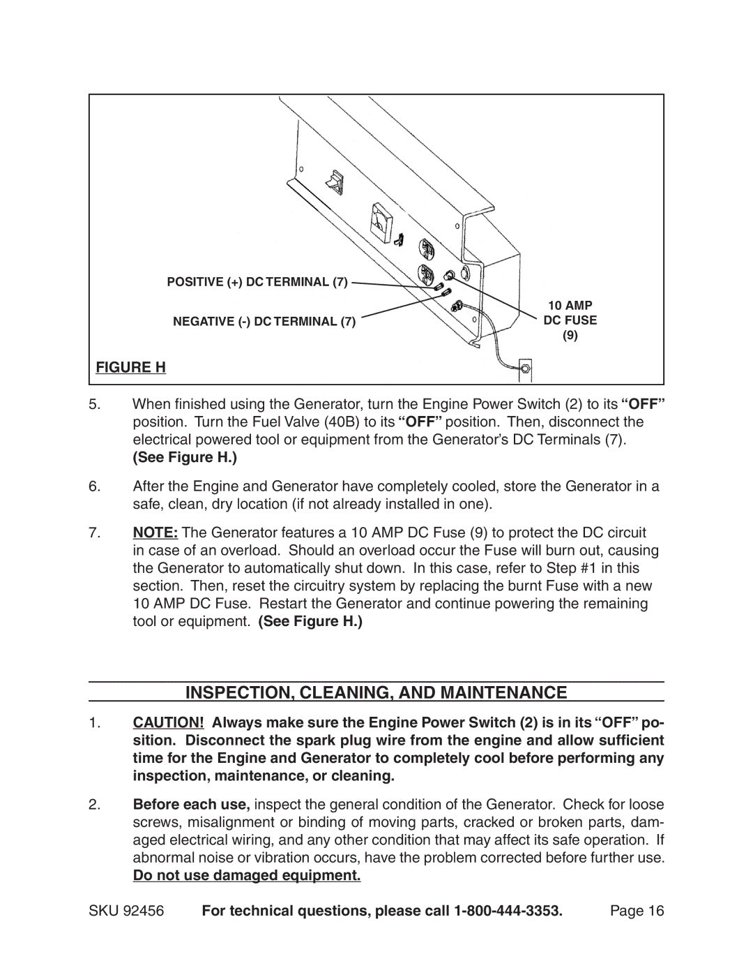 Chicago Electric 92456 operating instructions INSPECTION, CLEANING, and Maintenance, See Figure H 