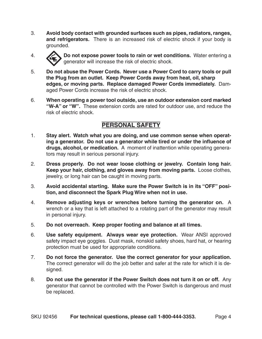 Chicago Electric 92456 operating instructions Personal Safety 