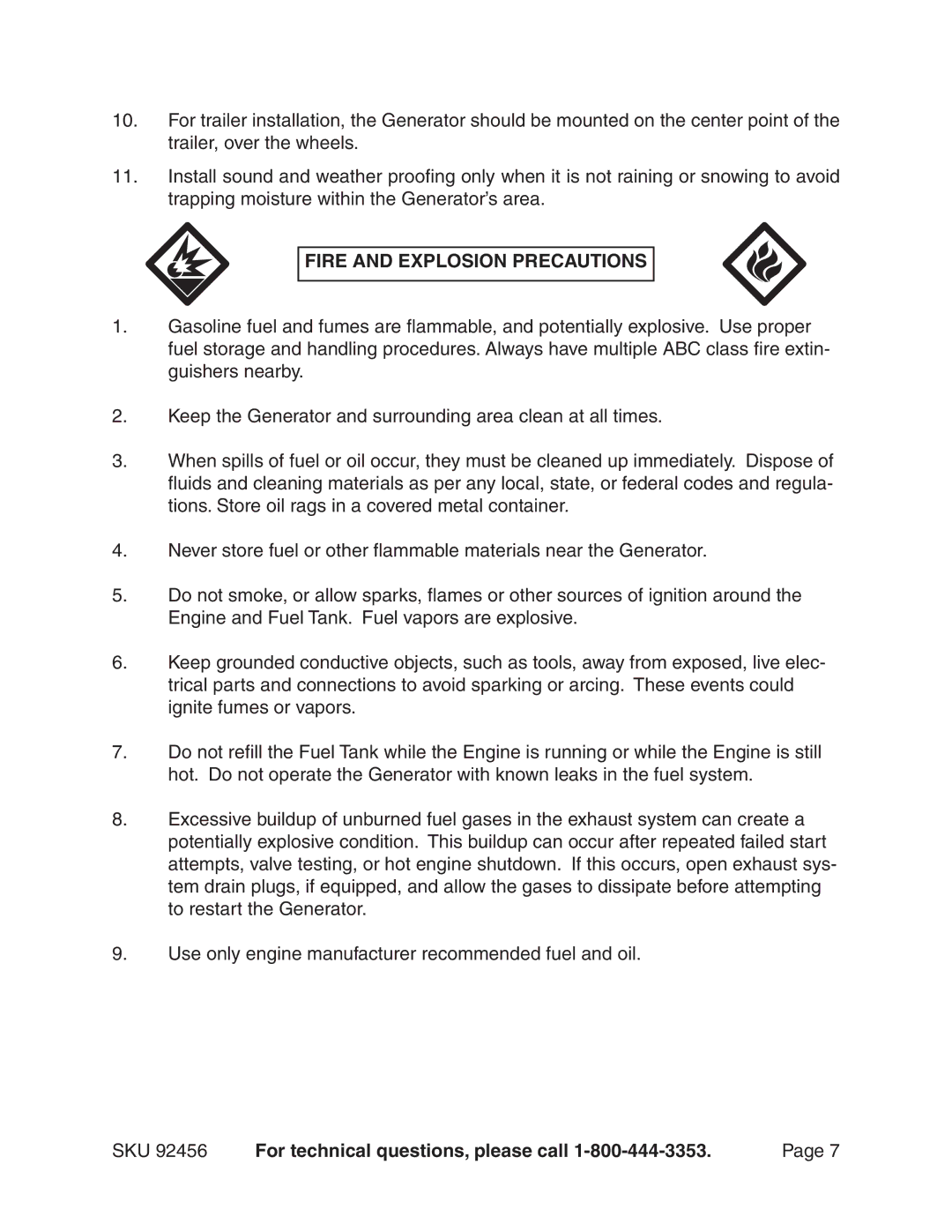 Chicago Electric 92456 operating instructions Fire and Explosion Precautions 