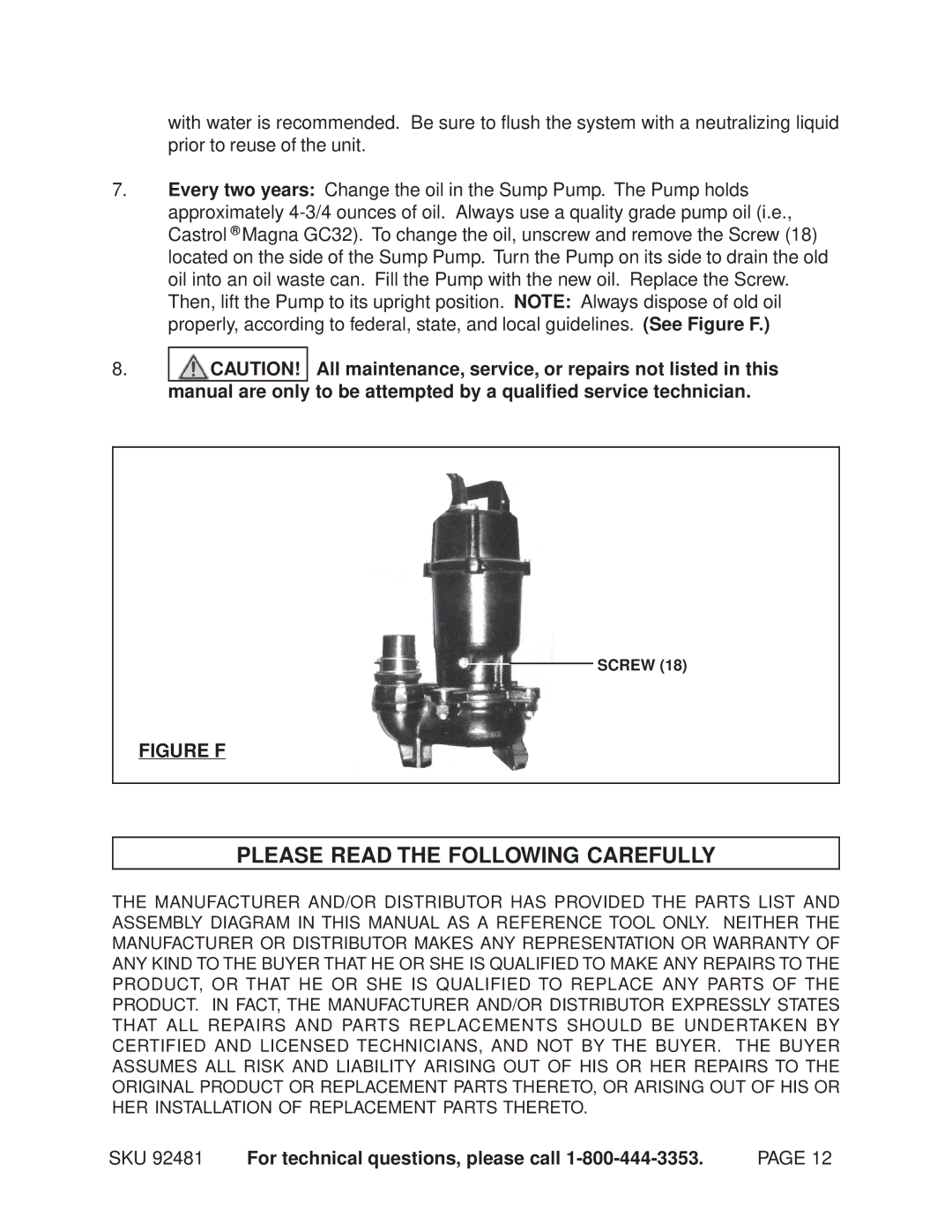 Chicago Electric 92481 manual Please Read the Following Carefully, Figure F 