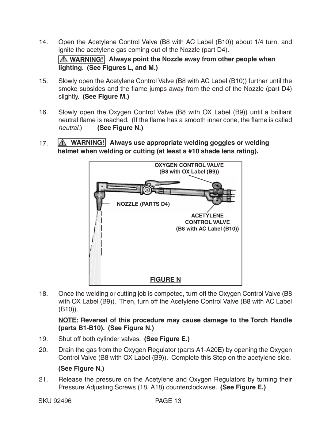 Chicago Electric 92496 operating instructions Neutral. See Figure N 