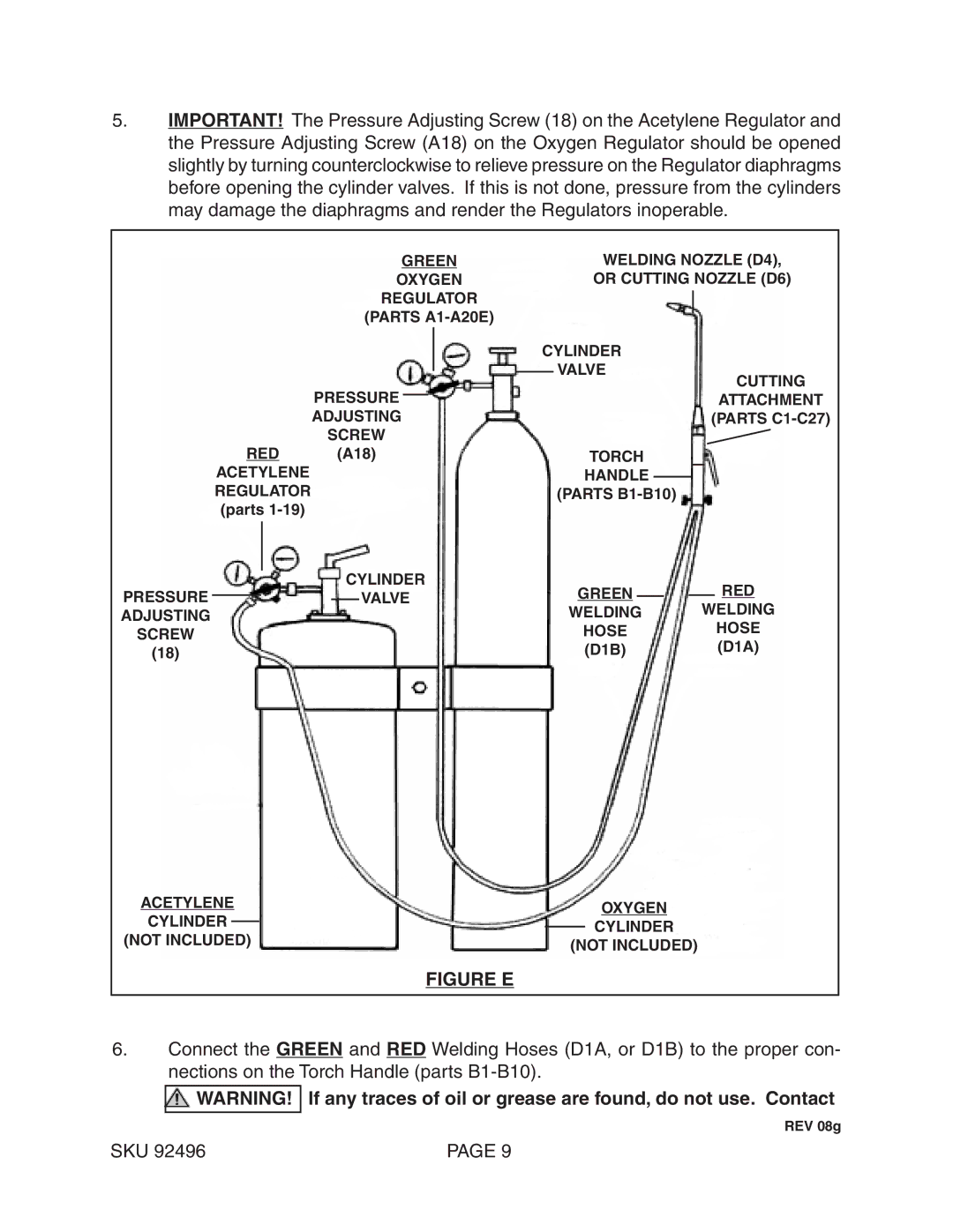 Chicago Electric 92496 operating instructions Or Cutting Nozzle D6, Parts A1-A20E, Parts C1-C27, A18, Parts B1-B10, D1B D1A 