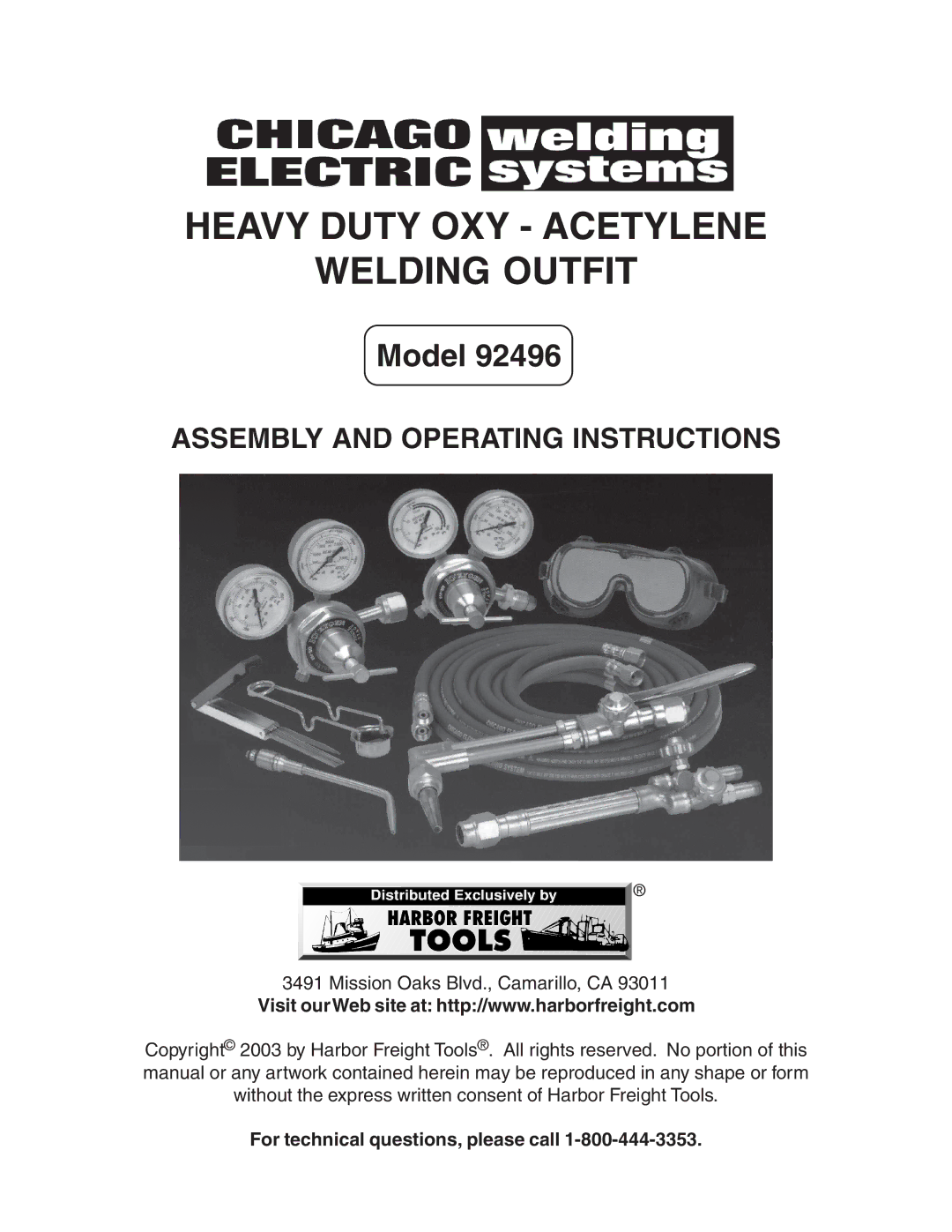 Chicago Electric 92496 operating instructions Heavy Duty OXY Acetylene Welding Outfit 