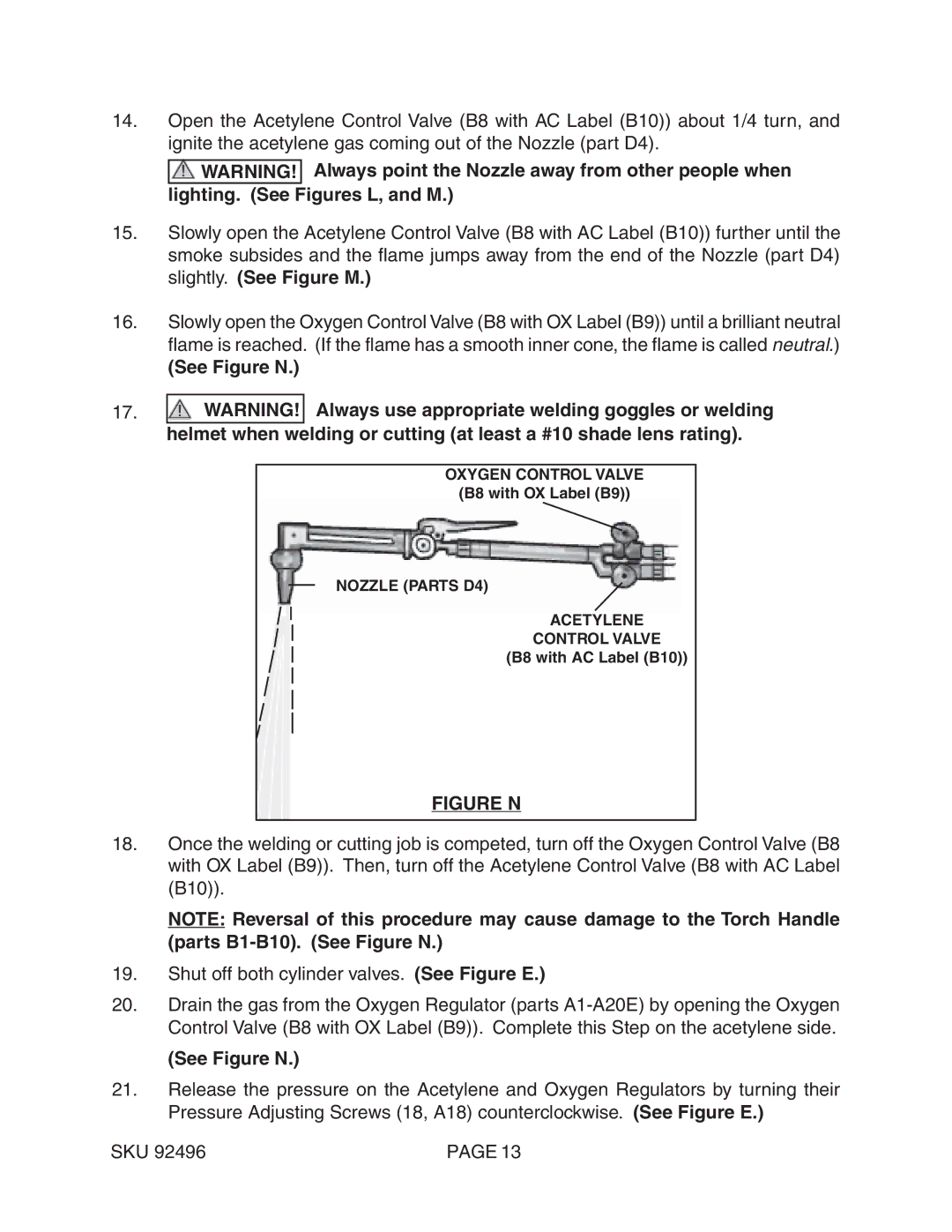 Chicago Electric 92496 operating instructions See Figure N 