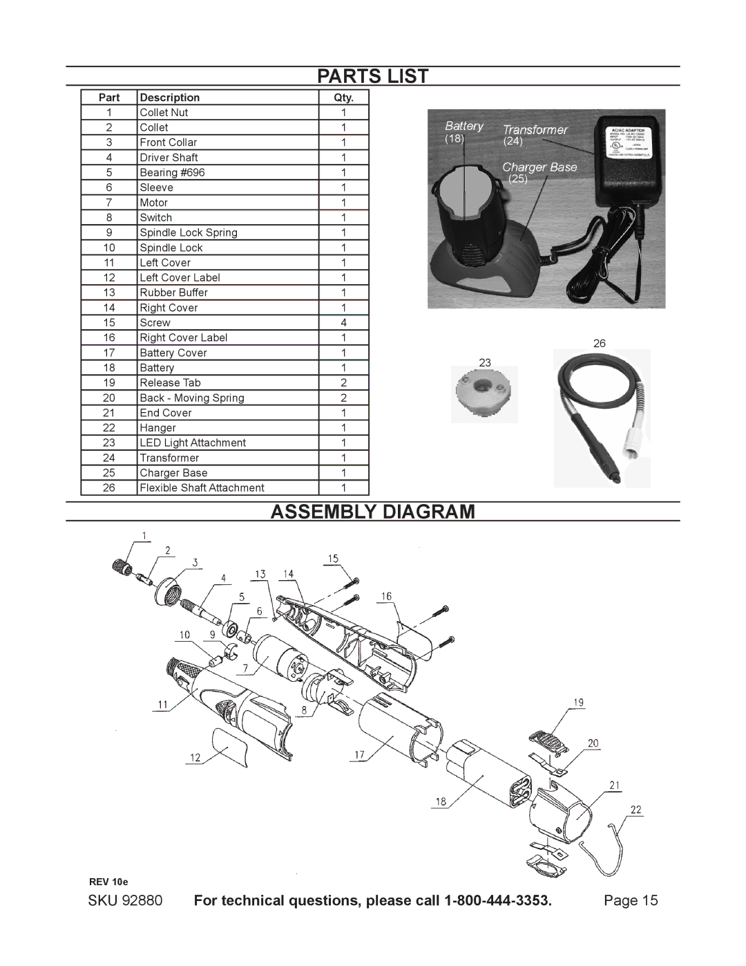 Chicago Electric 92880 operating instructions Parts List, Part Description Qty 