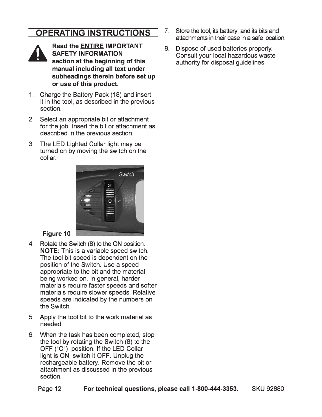 Chicago Electric 92880 operating instructions Operating Instructions 