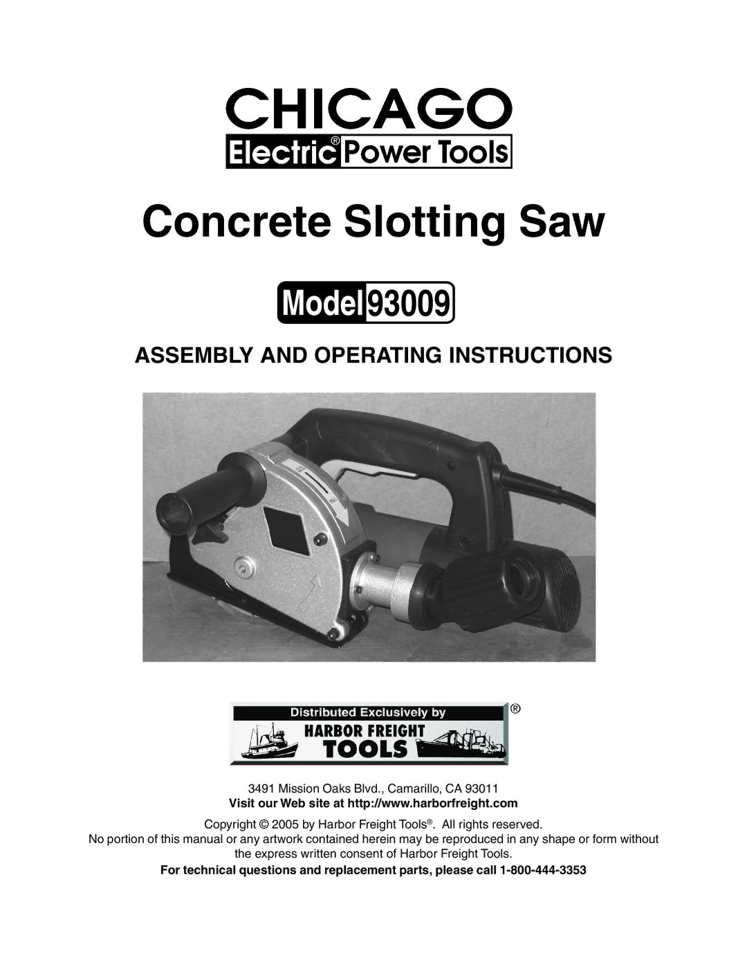 Chicago Electric 93009 operating instructions Concrete Slotting Saw 