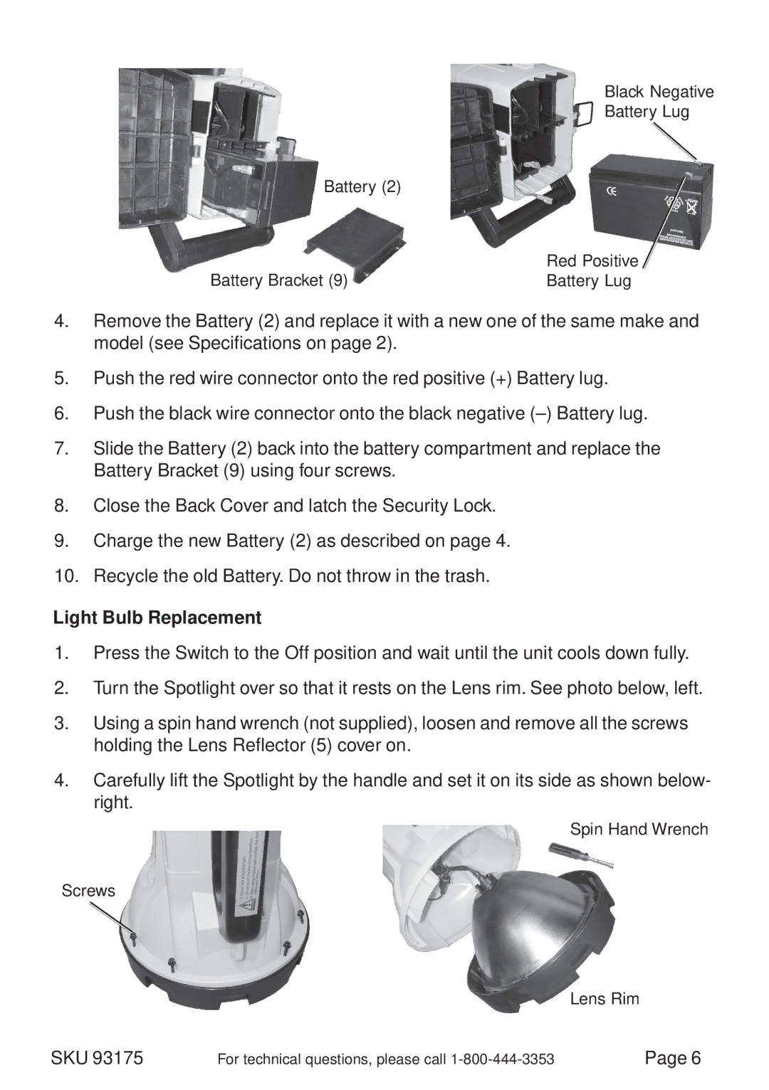 Chicago Electric 93175 operating instructions Light Bulb Replacement 