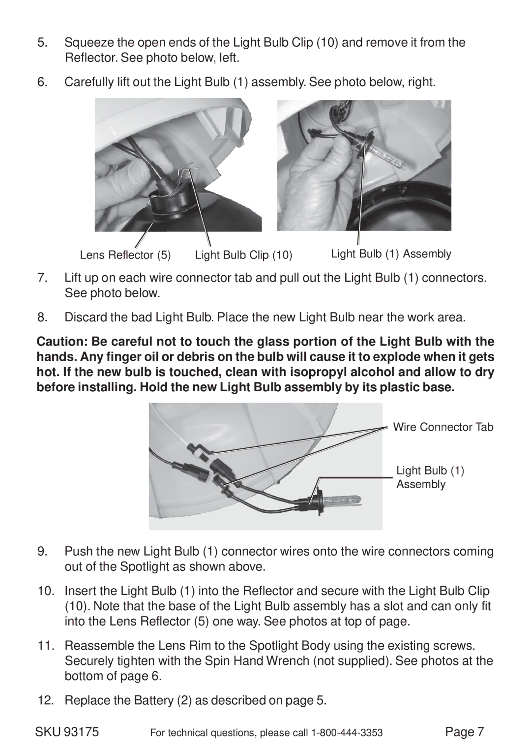 Chicago Electric 93175 operating instructions Lens Reflector Light Bulb Clip 