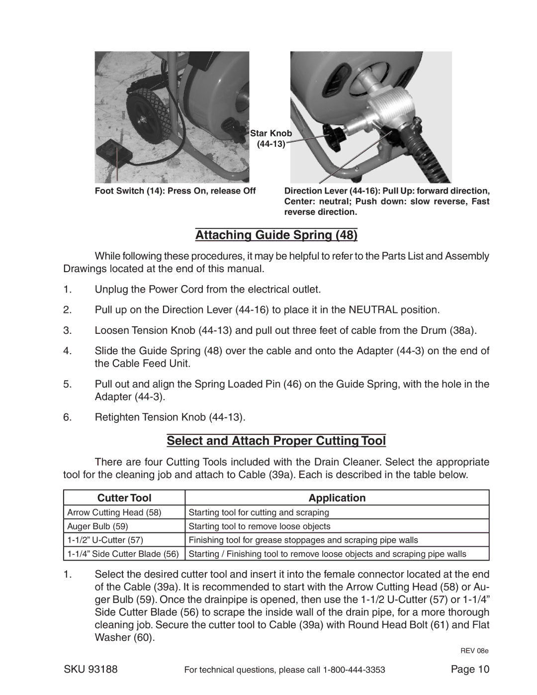 Chicago Electric 93188 manual Attaching Guide Spring, Select and Attach Proper Cutting Tool, Cutter Tool Application 