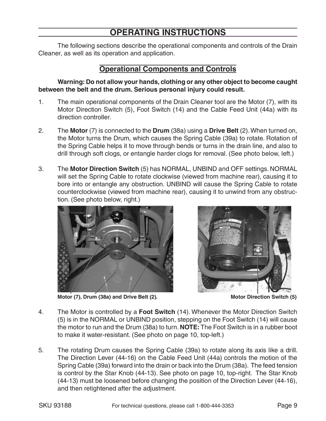 Chicago Electric 93188 manual Operating Instructions, Operational Components and Controls 