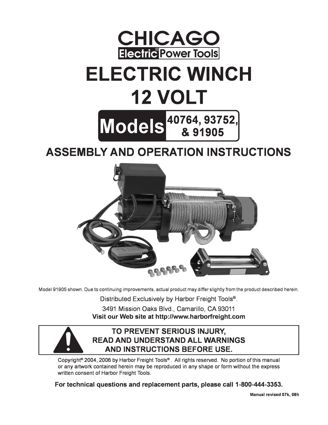 Chicago Electric 40764 manual To prevent serious injury, Read and understand all warnings, and instructions before use 